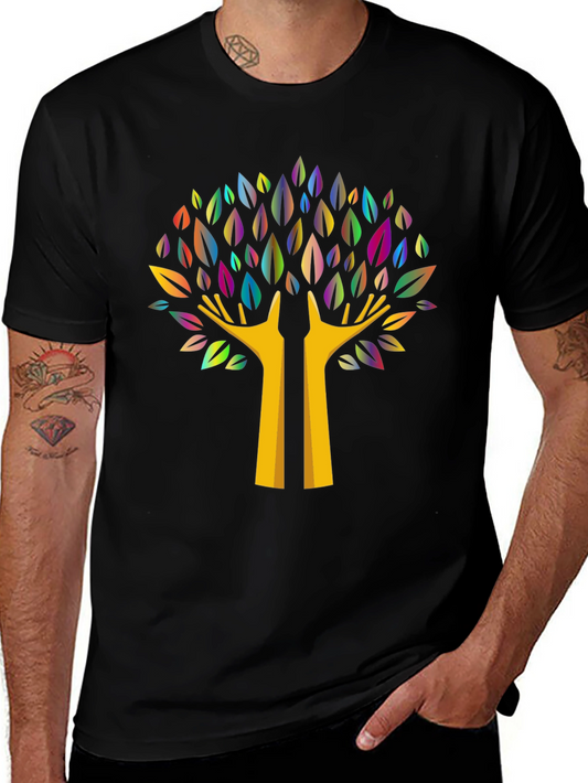 Colorful Tree Graphic Black T-Shirt
