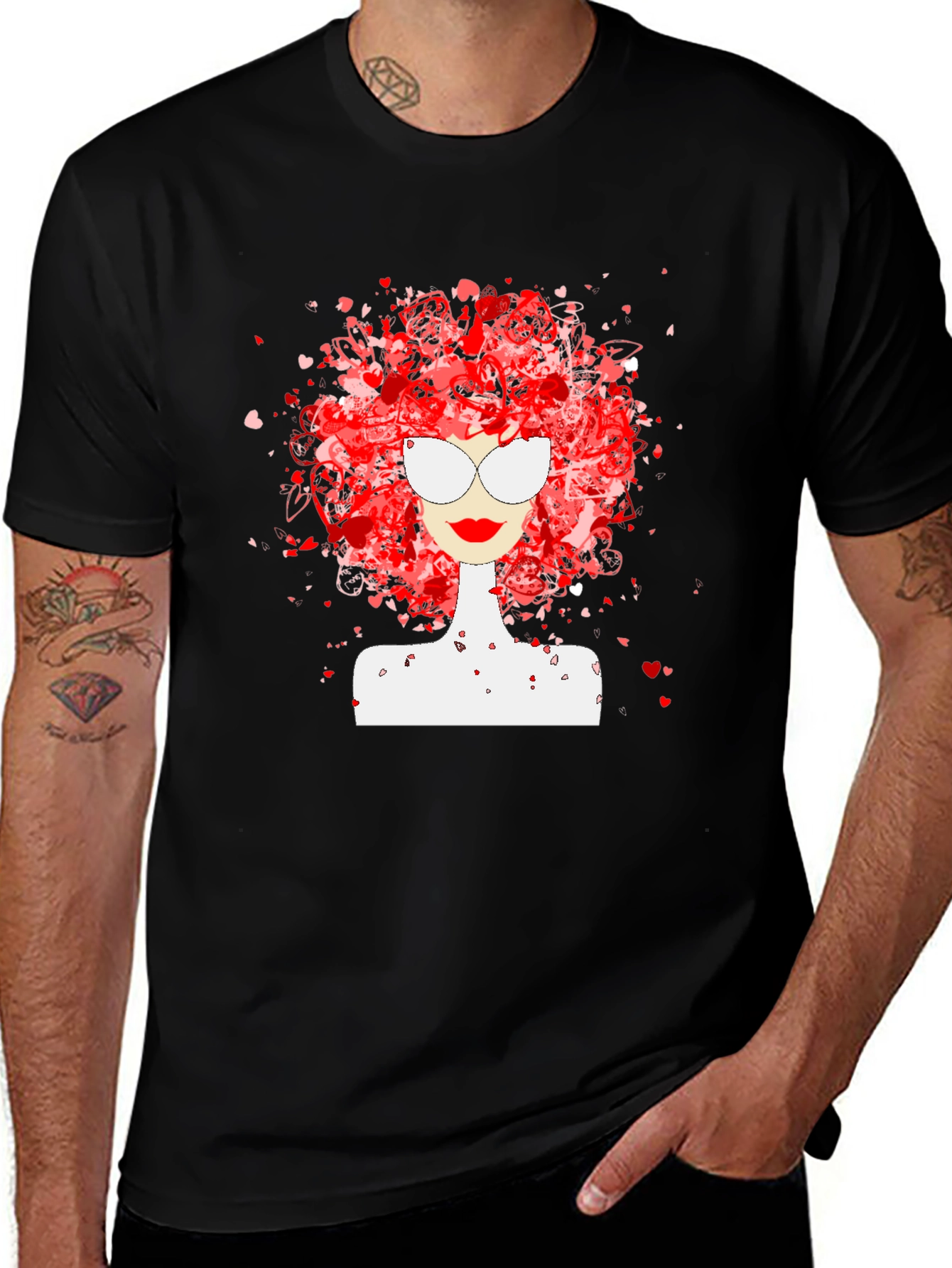 Heart Hair Lady Black T-Shirt