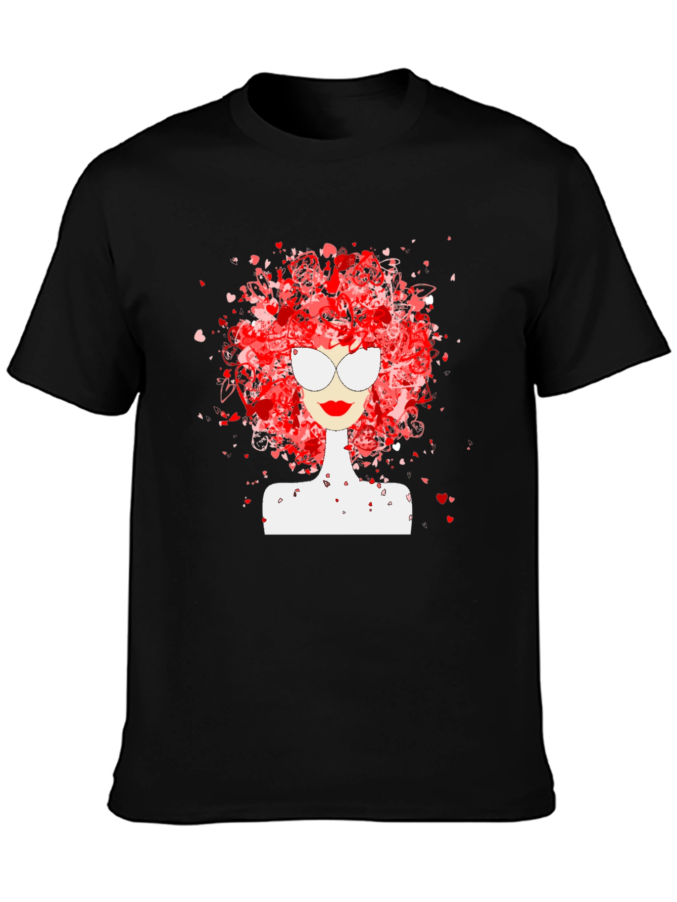 Heart Hair Lady Black T-Shirt