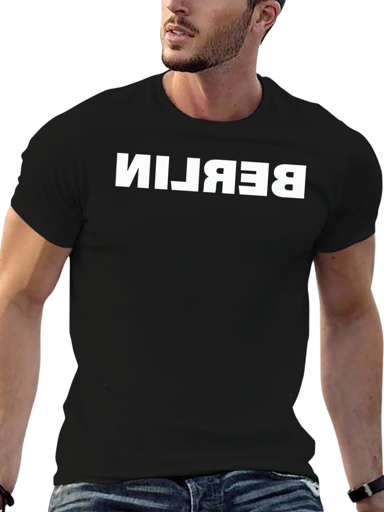 Berlin Reversed Graphic Tee - Stylish Black Cotton T-Shirt