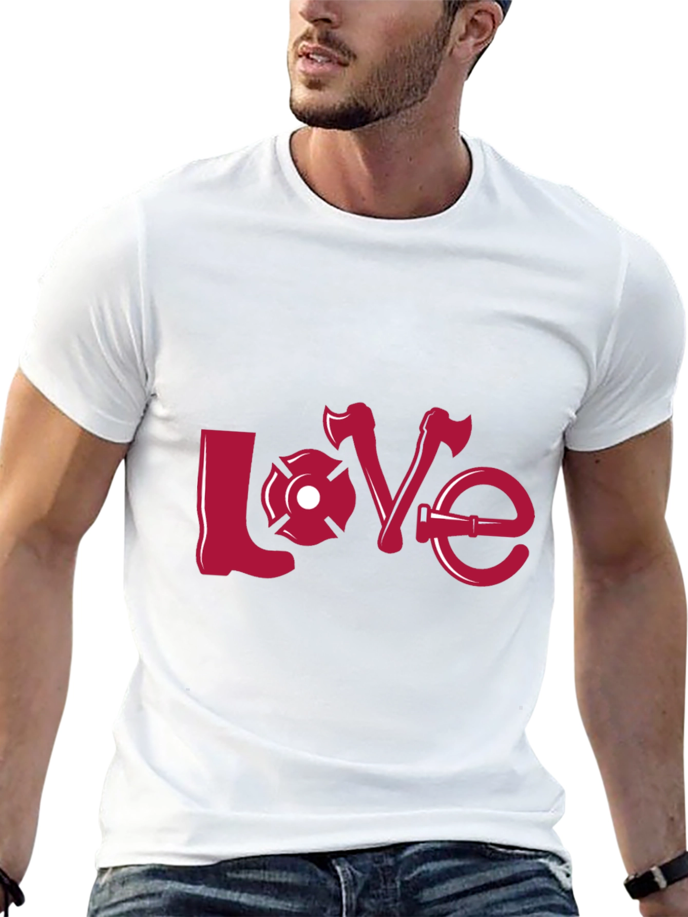 Firefighter Love Graphic Tee - Black Crew Neck Shirt