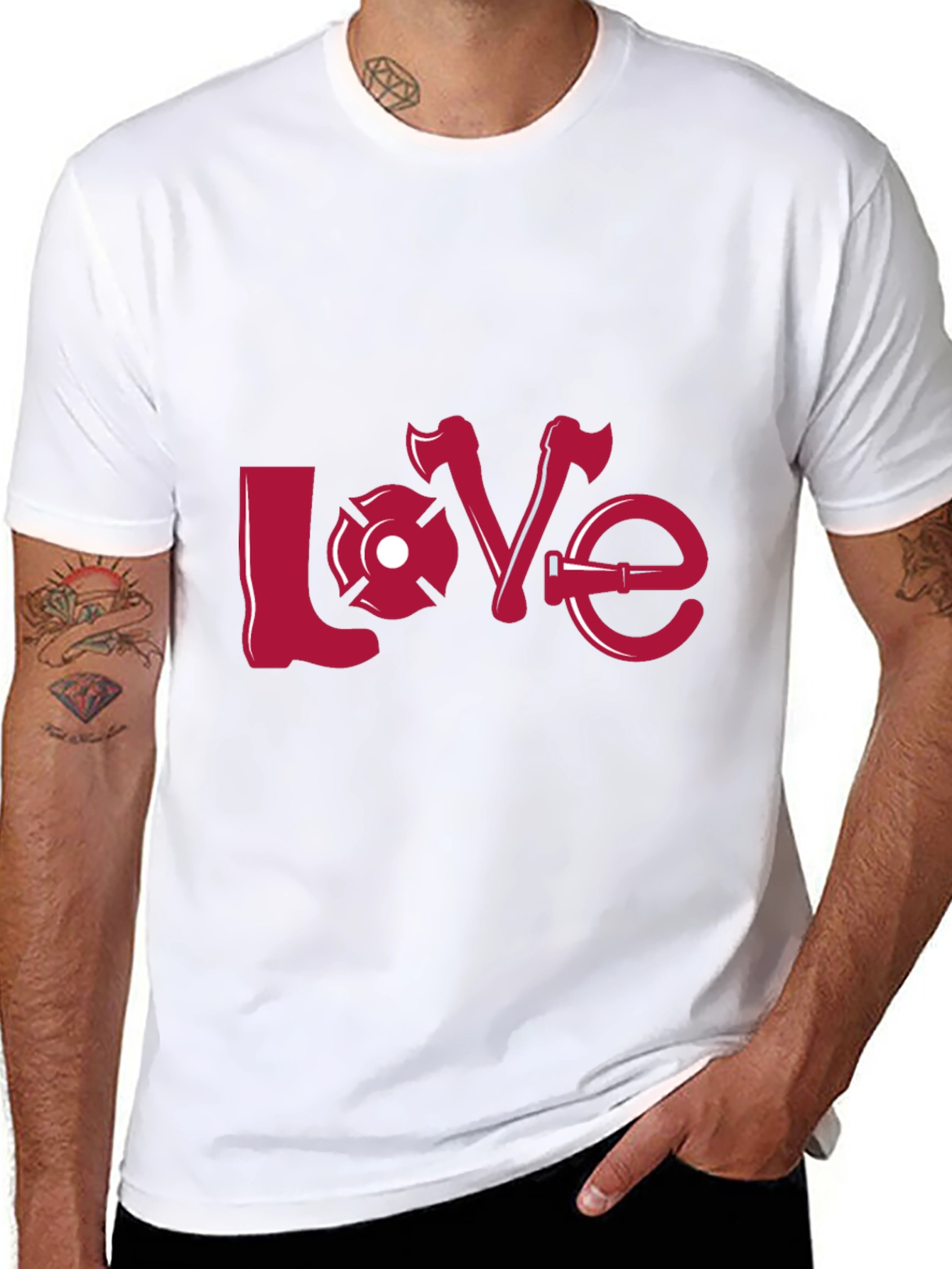 Firefighter Love Graphic Tee - Black Crew Neck Shirt