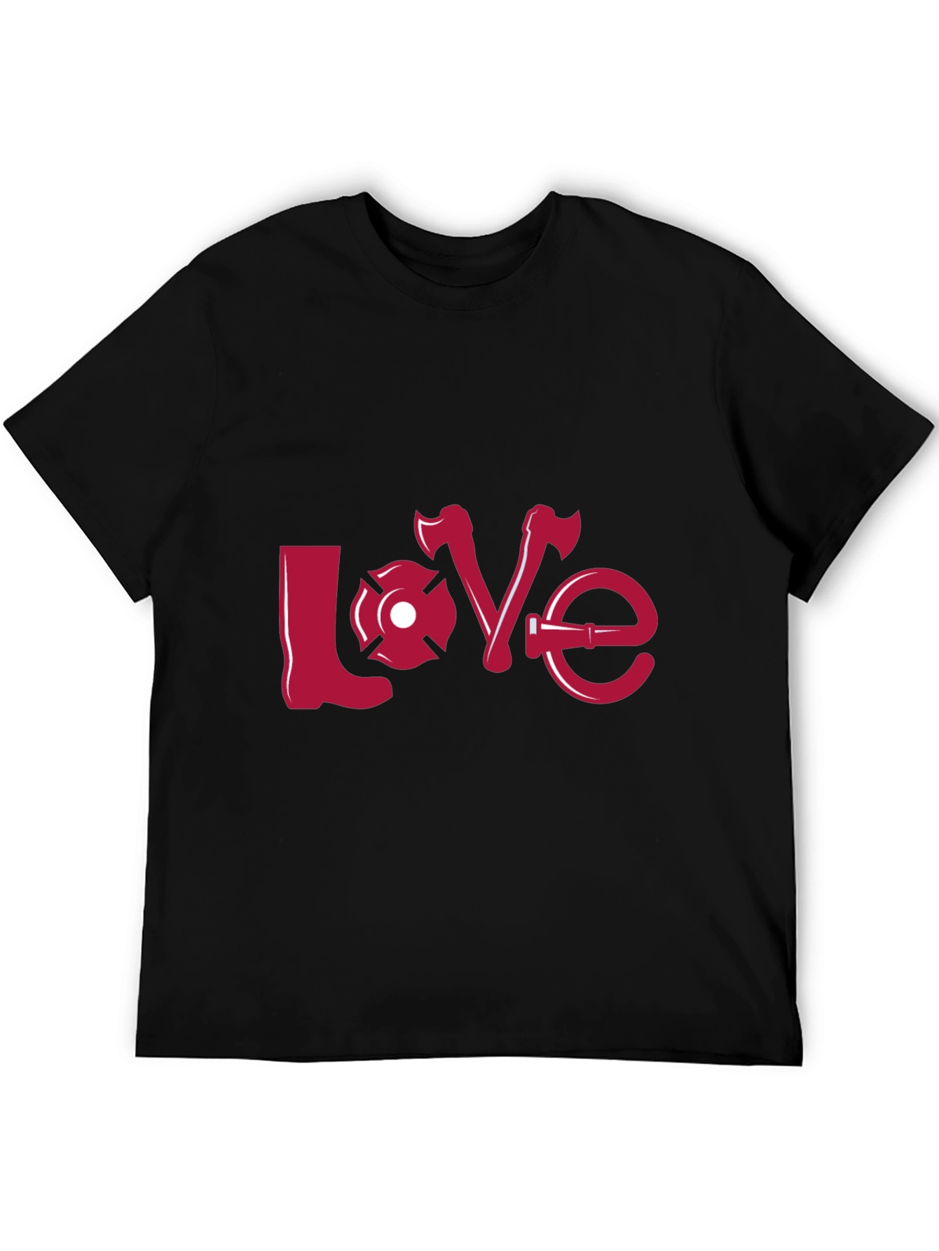Firefighter Love Graphic Tee - Black Crew Neck Shirt