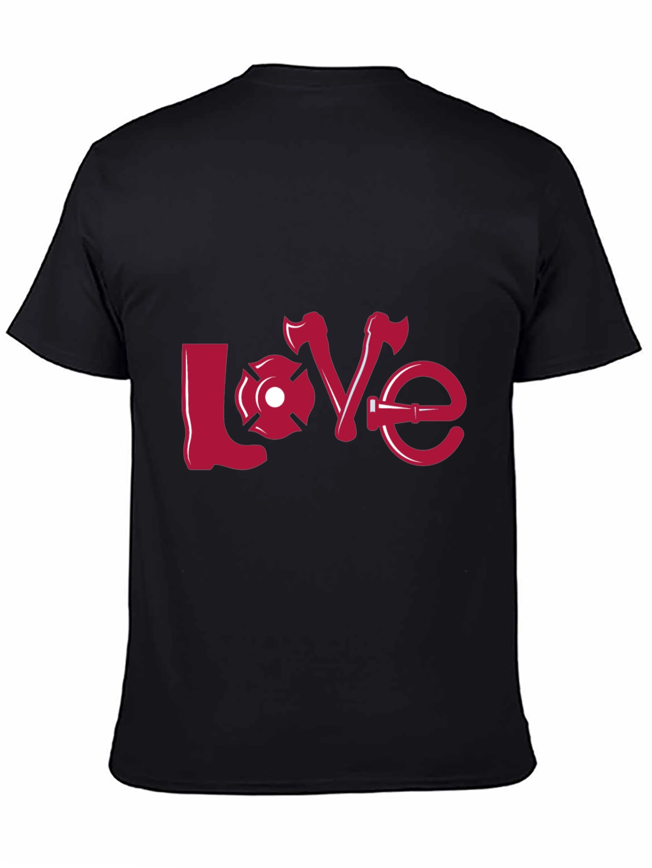 Firefighter Love Graphic Tee - Black Crew Neck Shirt