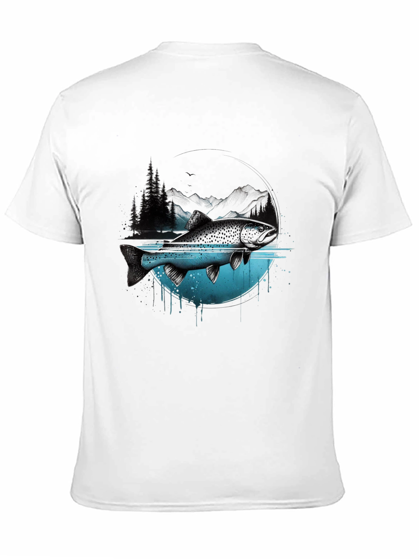 Nature Fish Graphic Print Crew Neck T-Shirt