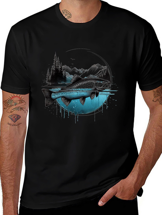 Nature Fish Graphic Print Crew Neck T-Shirt