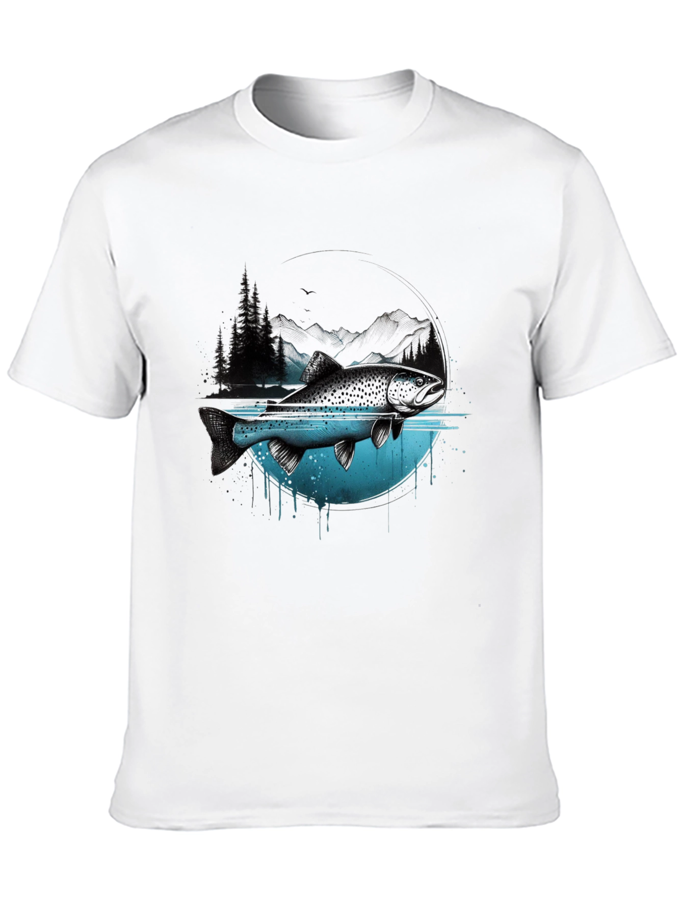 Nature Fish Graphic Print Crew Neck T-Shirt