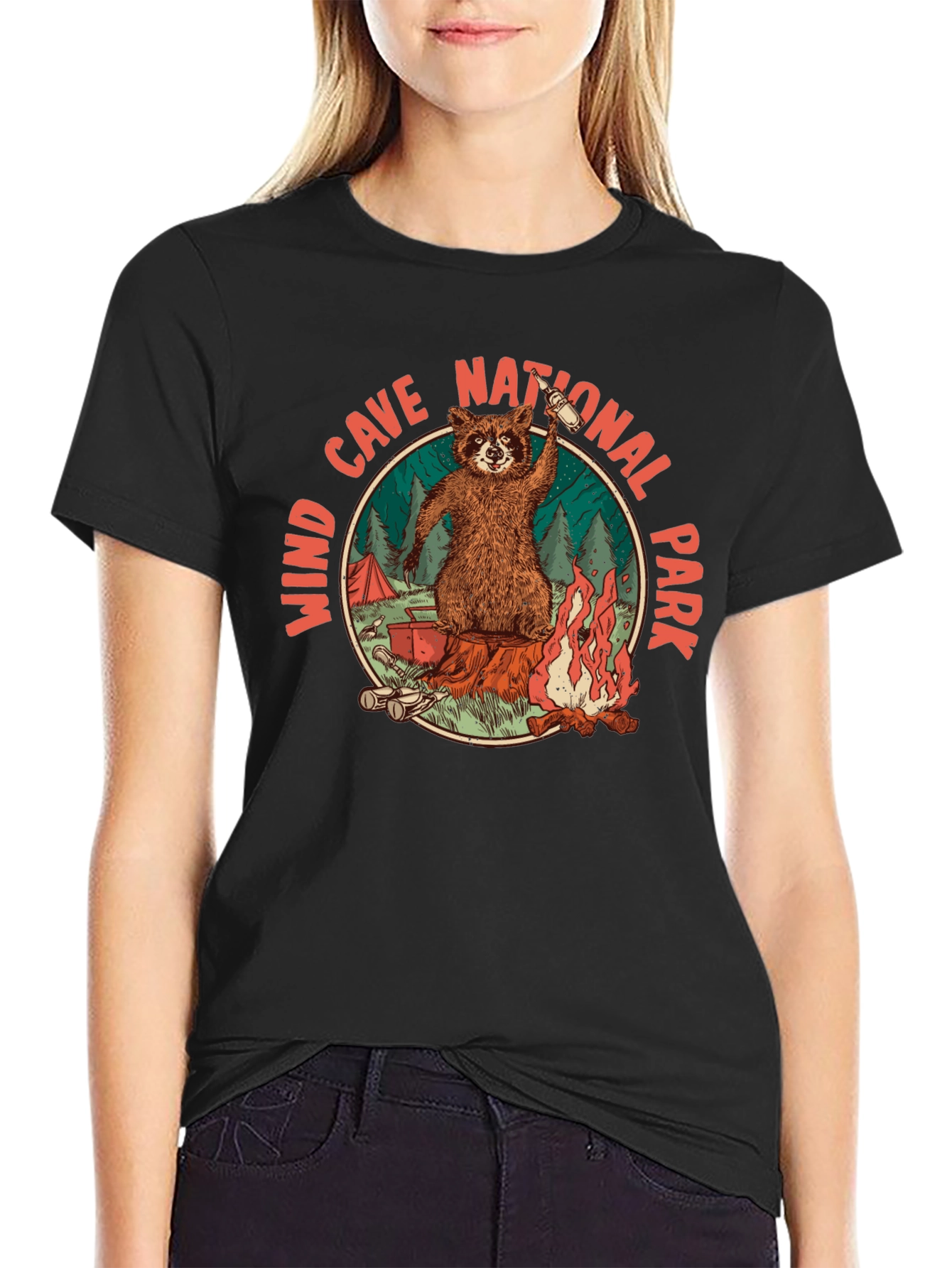 Wind Cave National Park Raccoon Camping T-Shirt