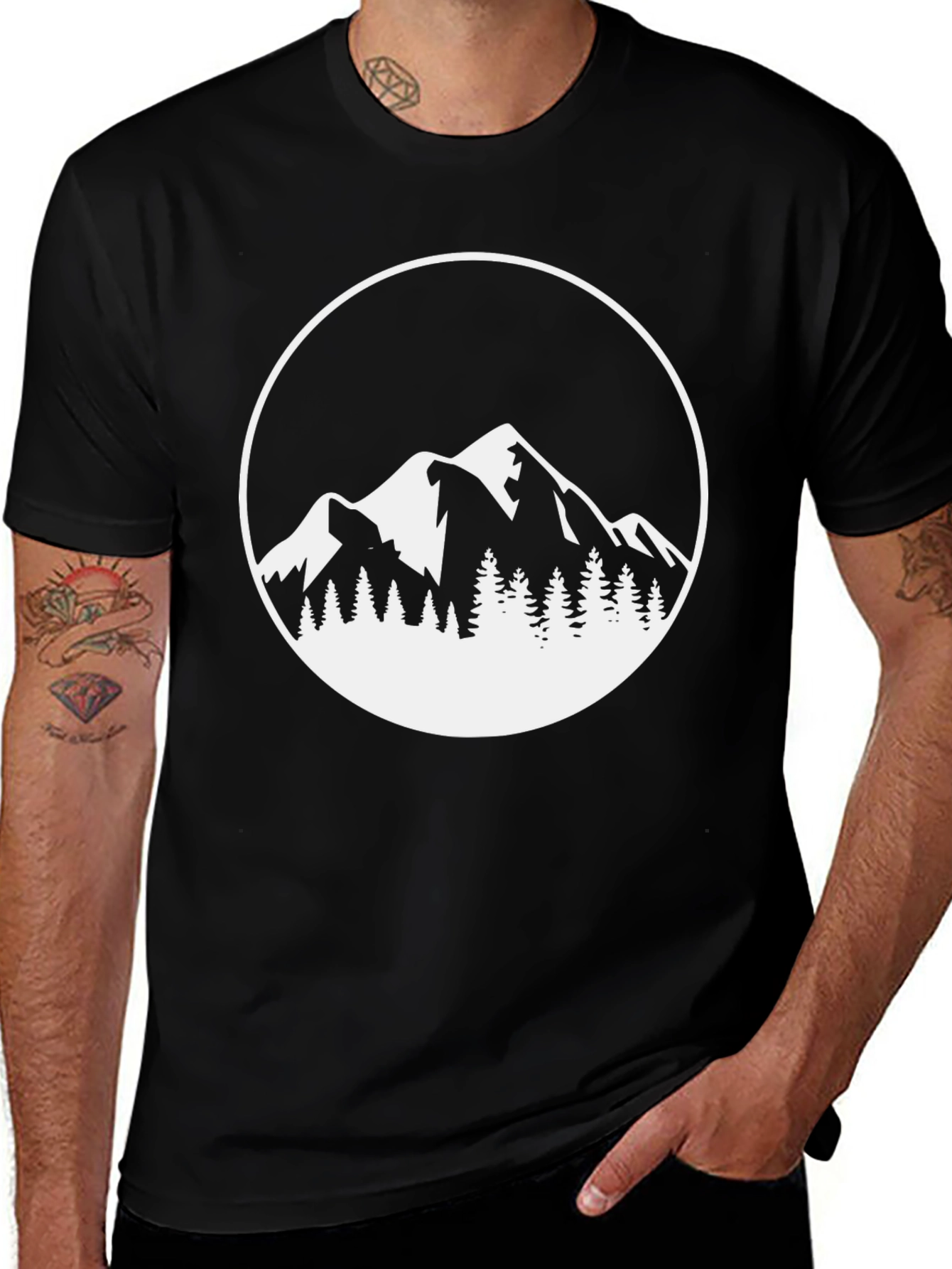 Mountain Scene Graphic Tee - Black