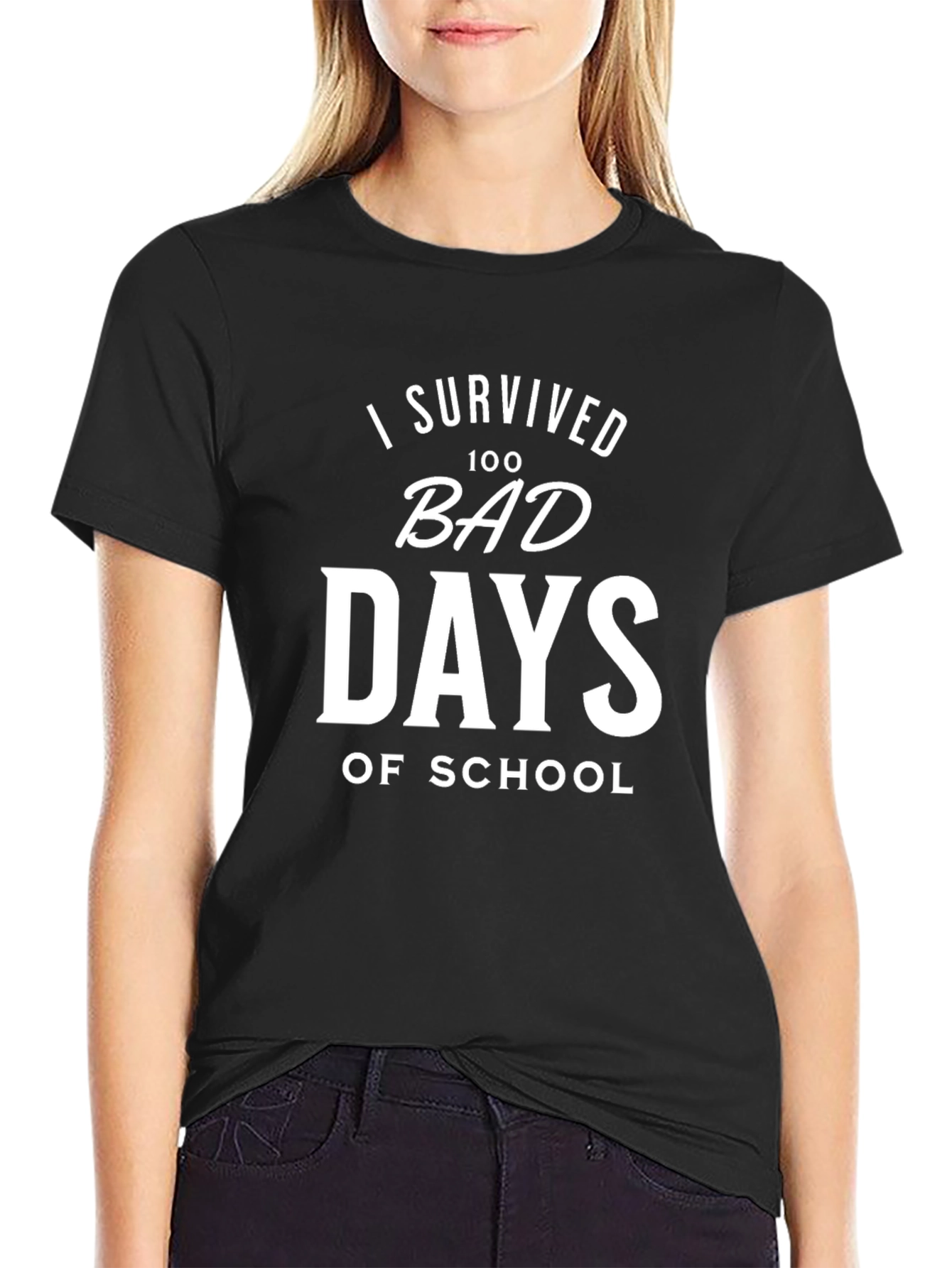 I Survived 100 Bad Days of School Black T-Shirt