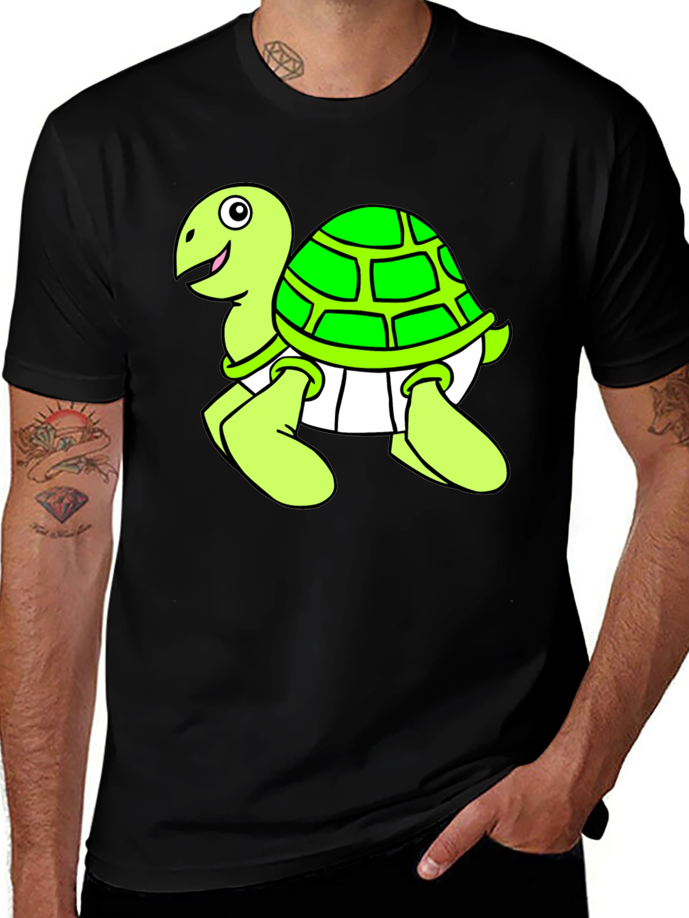 Cartoon Turtle Graphic Black T-Shirt