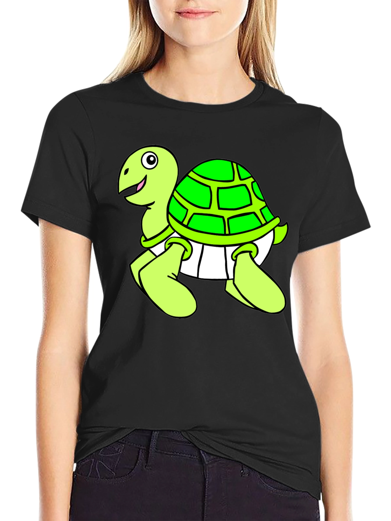 Cartoon Turtle Graphic Black T-Shirt
