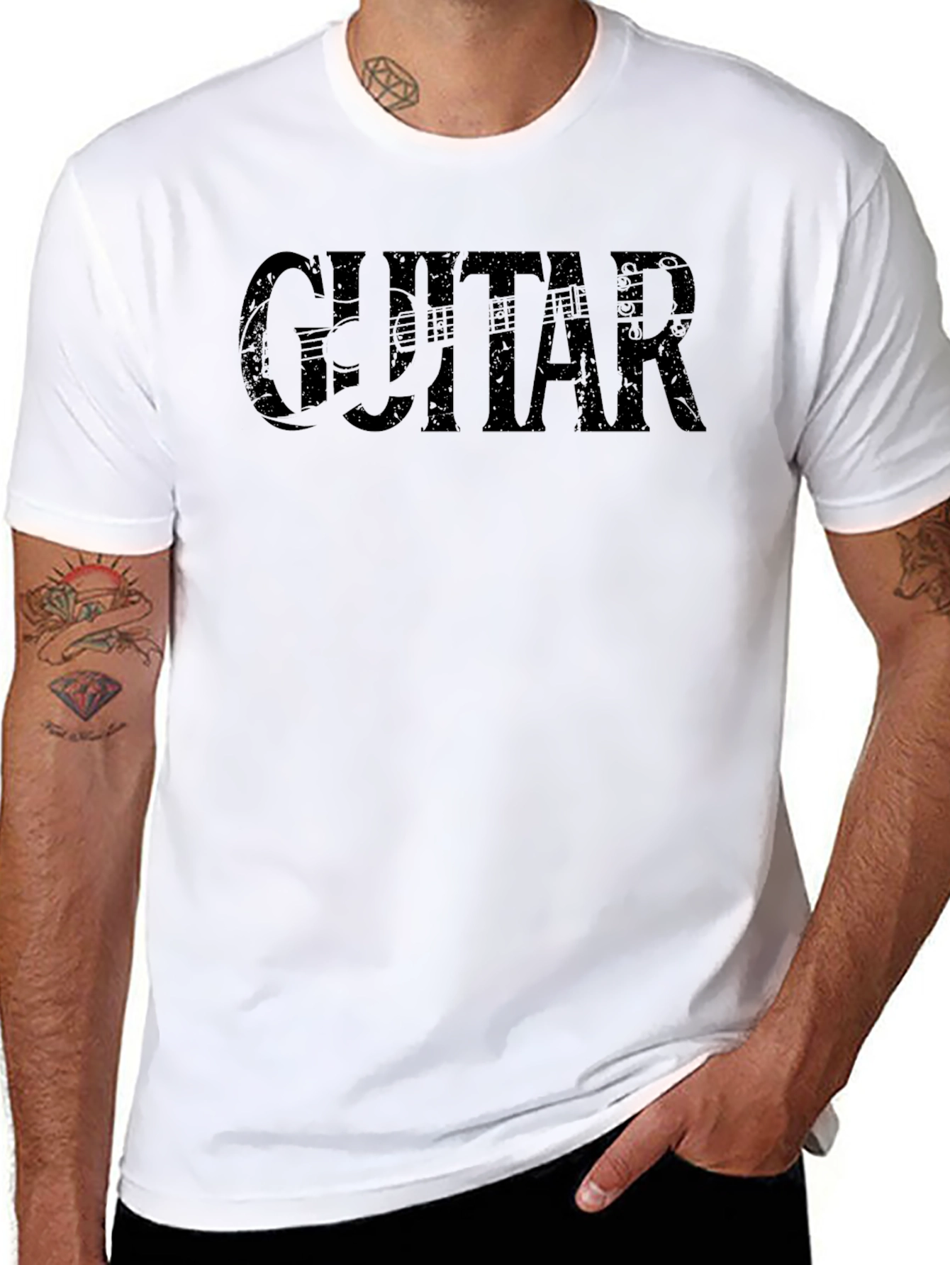 Guitar Graphic Print Crew Neck T-Shirt