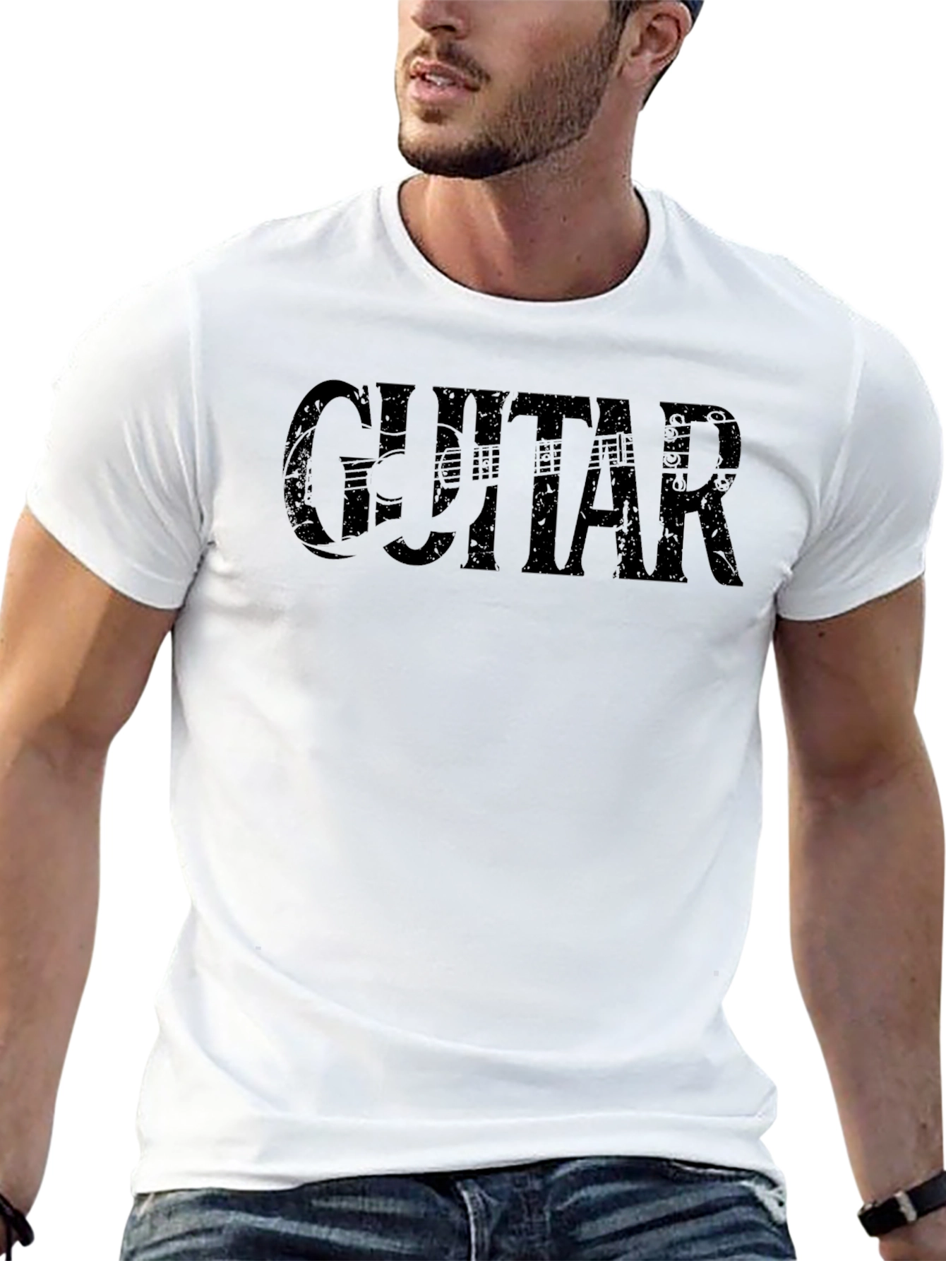 Guitar Graphic Print Crew Neck T-Shirt
