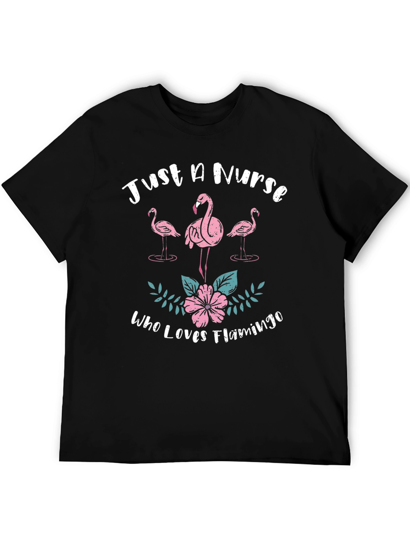 Nurse Flamingo Graphic Tee - Black Cotton T-Shirt