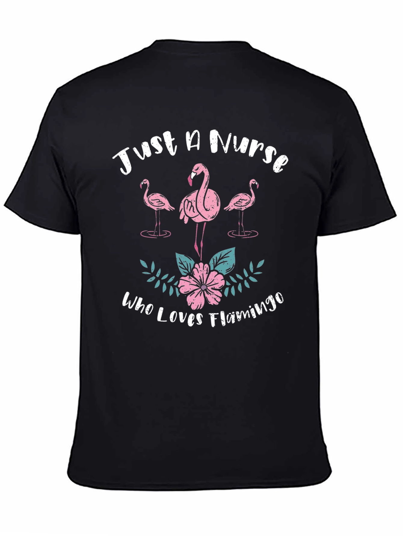 Nurse Flamingo Graphic Tee - Black Cotton T-Shirt