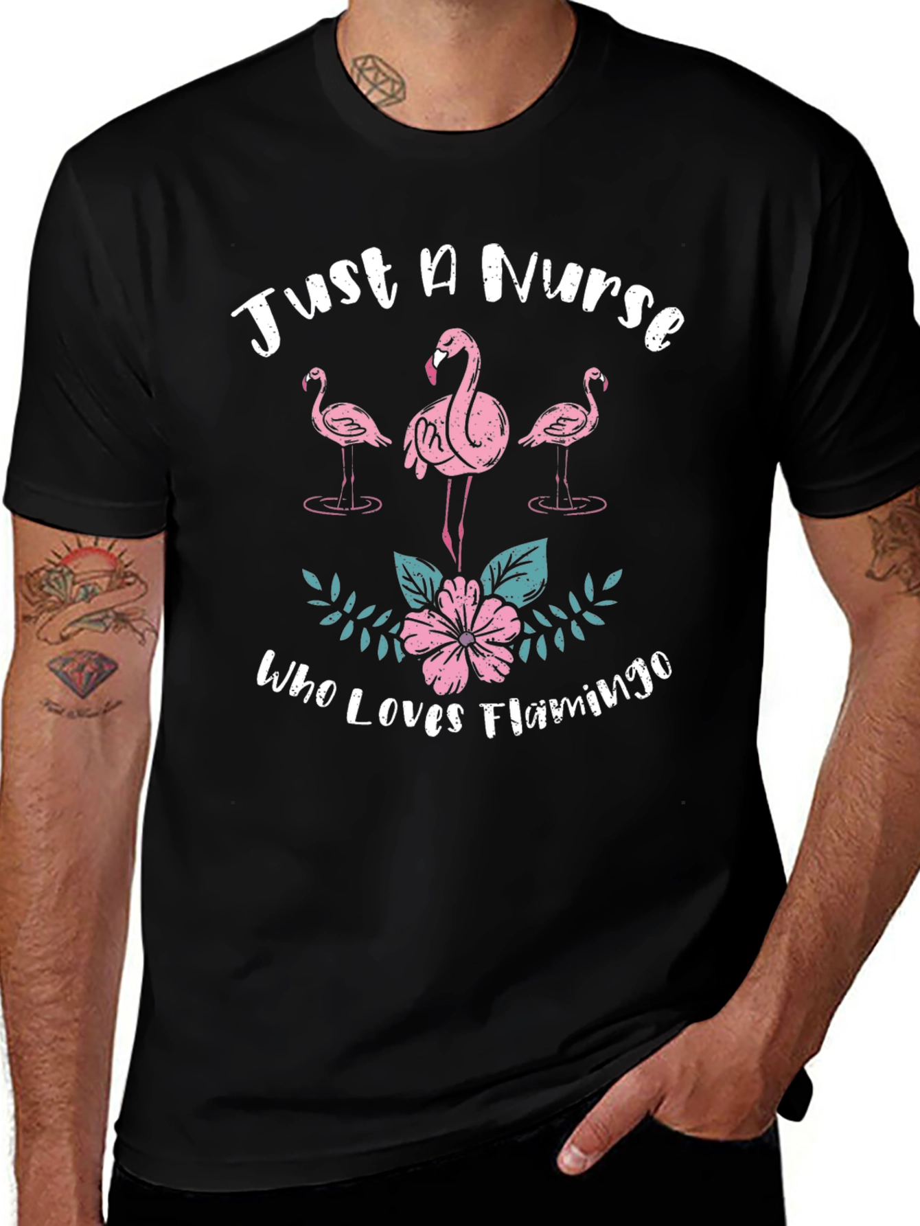 Nurse Flamingo Graphic Tee - Black Cotton T-Shirt
