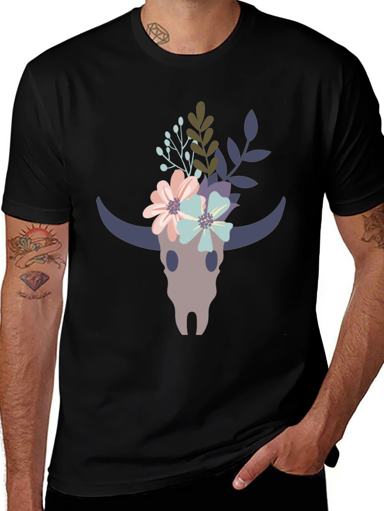 Floral Bull Skull Graphic Tee