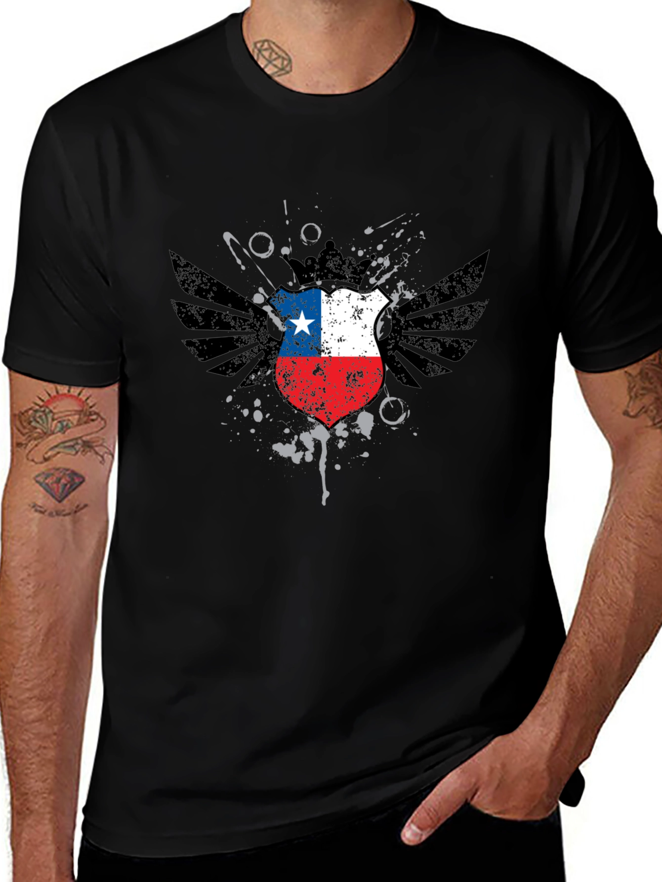 Chile Flag Shield Graphic Tee - Black T-Shirt