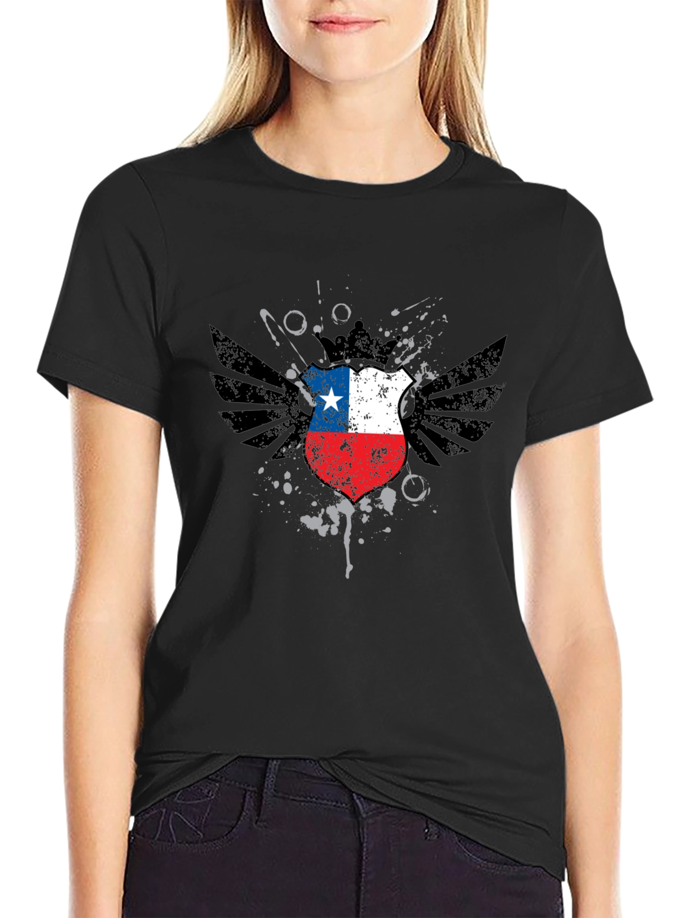 Chile Flag Shield Graphic Tee - Black T-Shirt