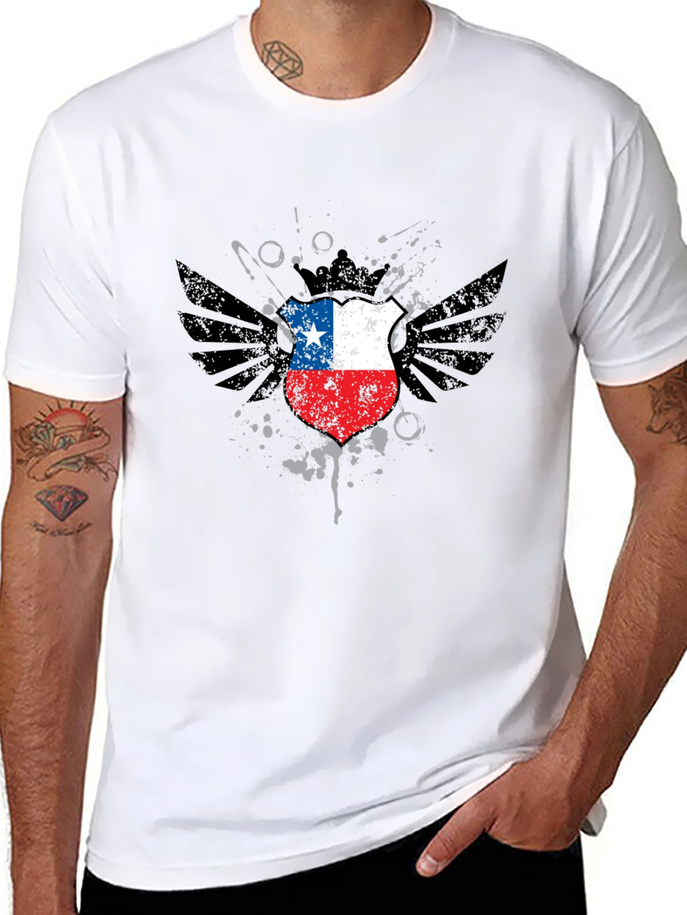 Chile Flag Shield Graphic Tee - Black T-Shirt