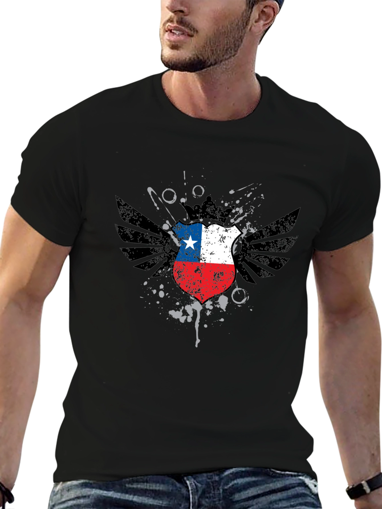 Chile Flag Shield Graphic Tee - Black T-Shirt