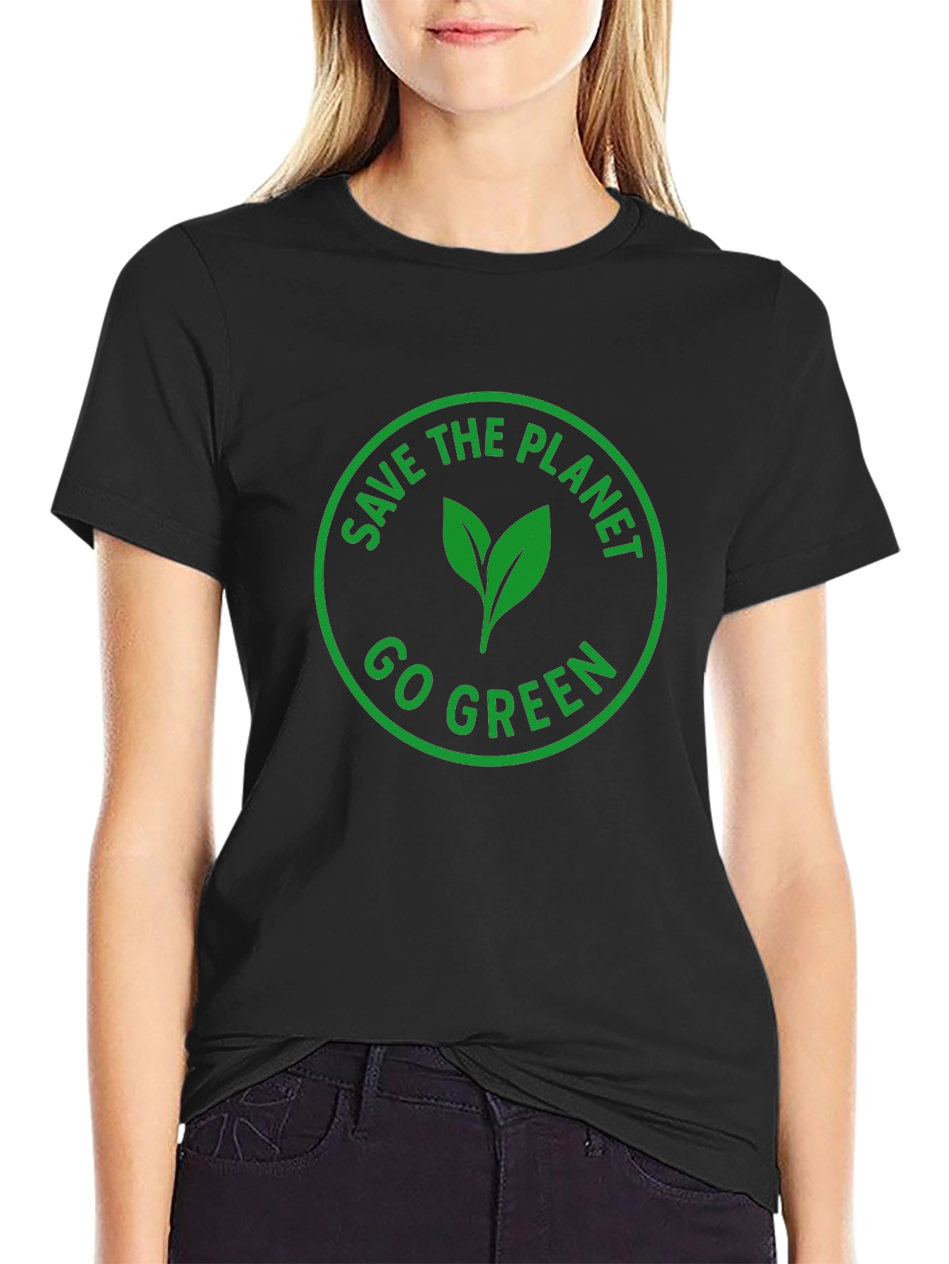 Eco-Friendly Black T-Shirt: Save the Planet Go Green Design