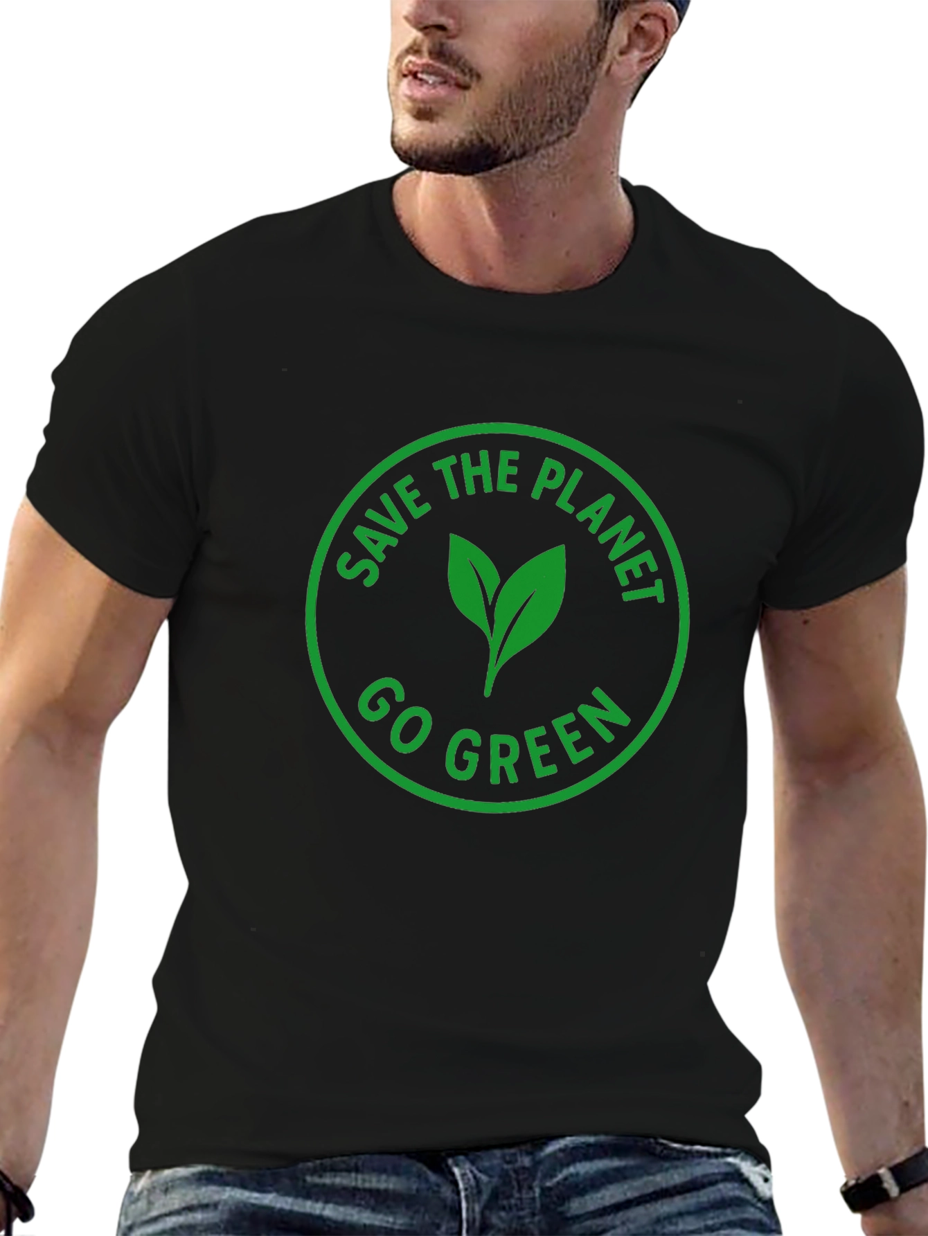 Eco-Friendly Black T-Shirt: Save the Planet Go Green Design