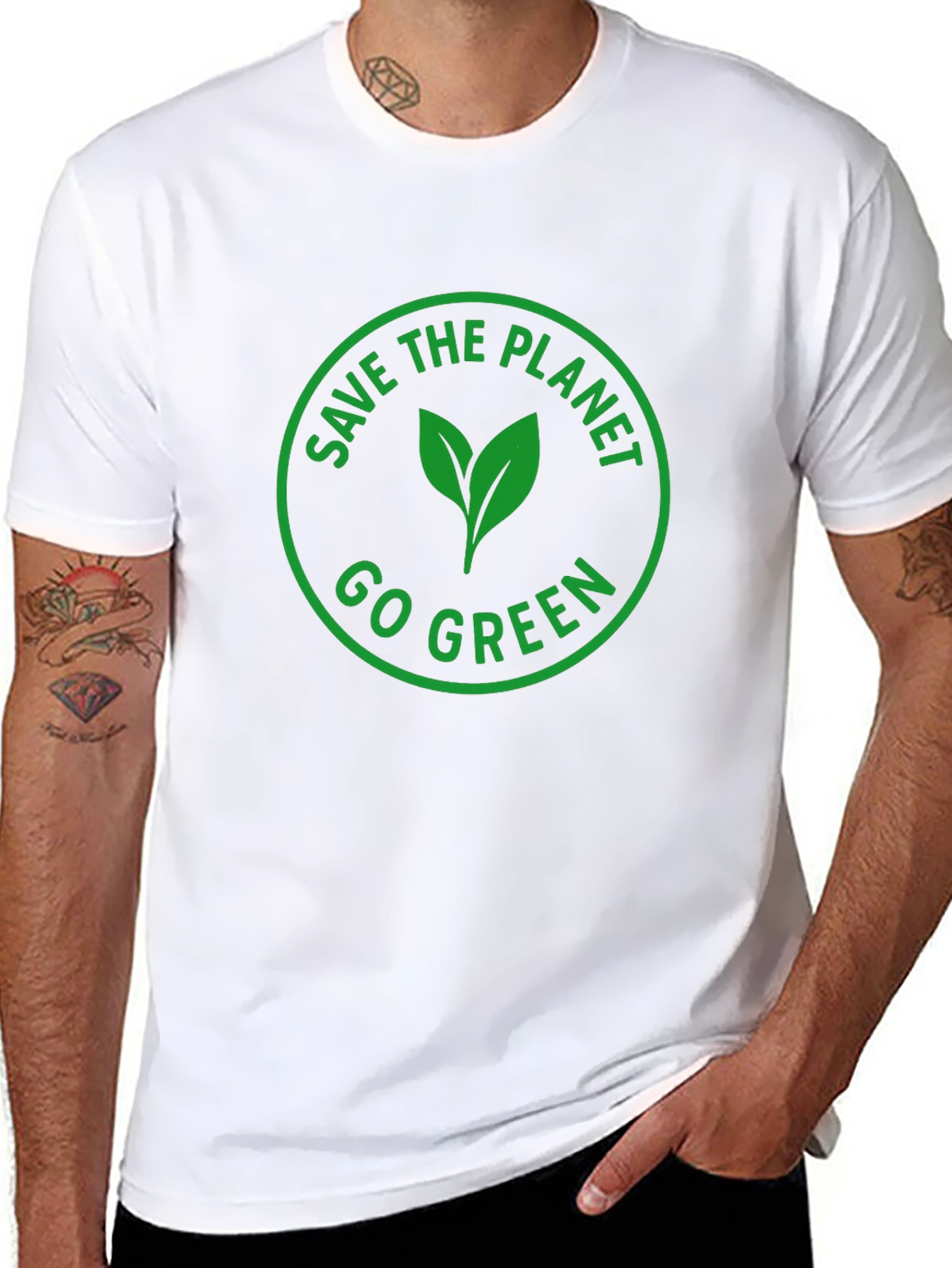 Eco-Friendly Black T-Shirt: Save the Planet Go Green Design