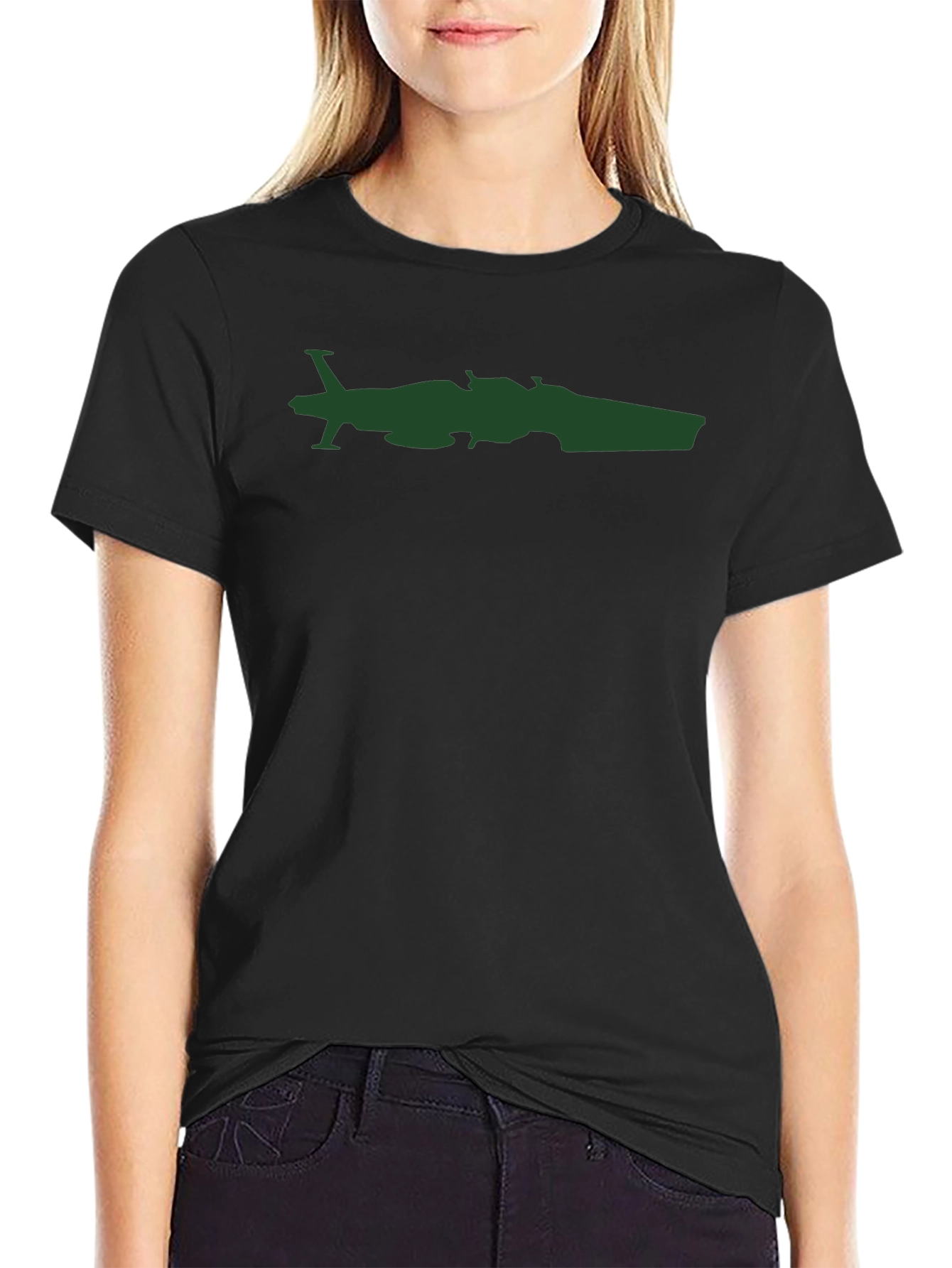 Black T-Shirt with Plane and Car Graphic