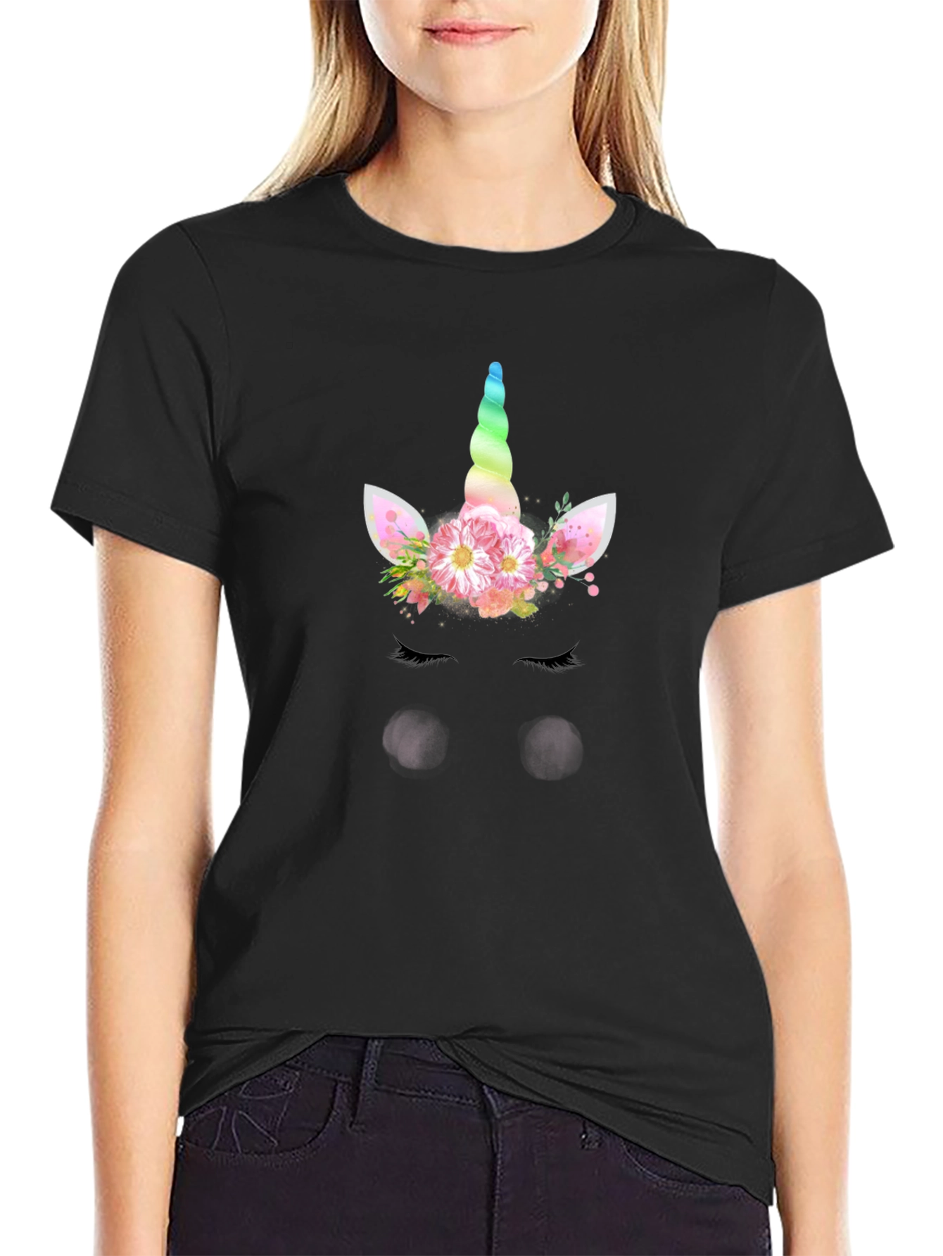 Unicorn Graphic Print Black T-Shirt