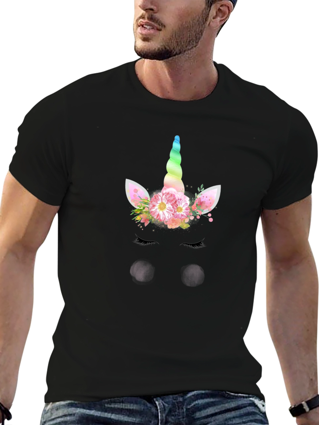 Unicorn Graphic Print Black T-Shirt