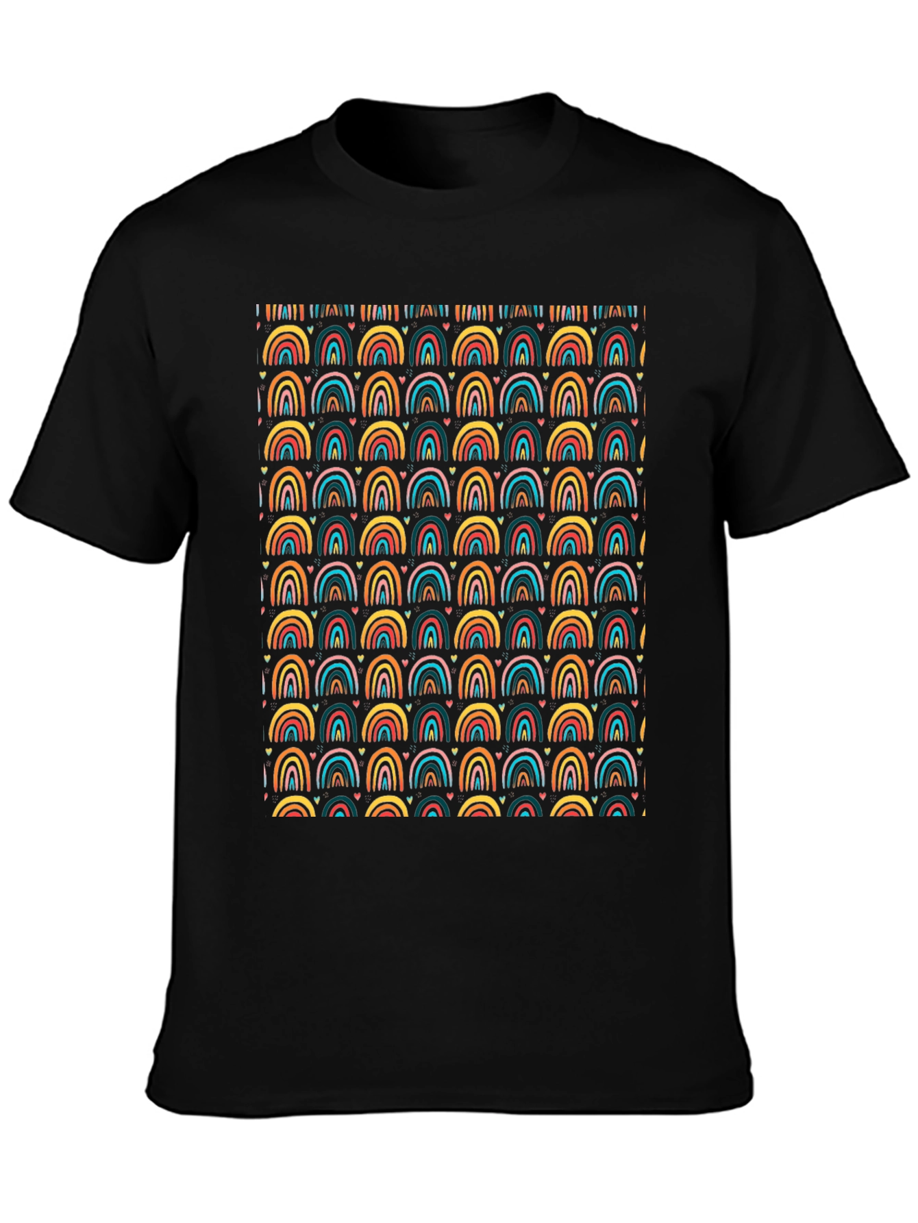Rainbow Arches Heart Print Black T-Shirt