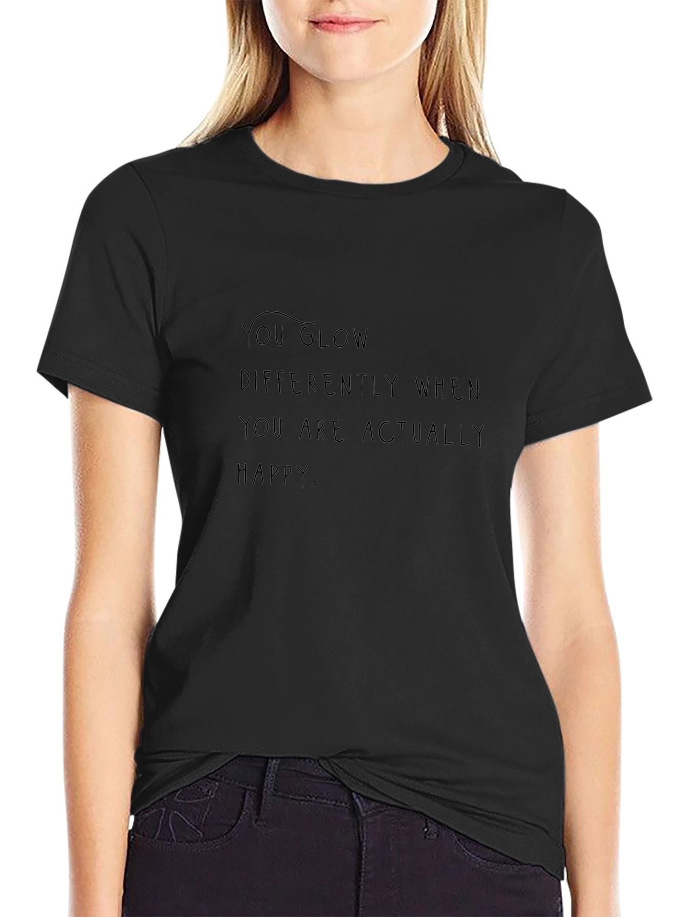 Motivational Quote Black T-Shirt - Glow When Happy