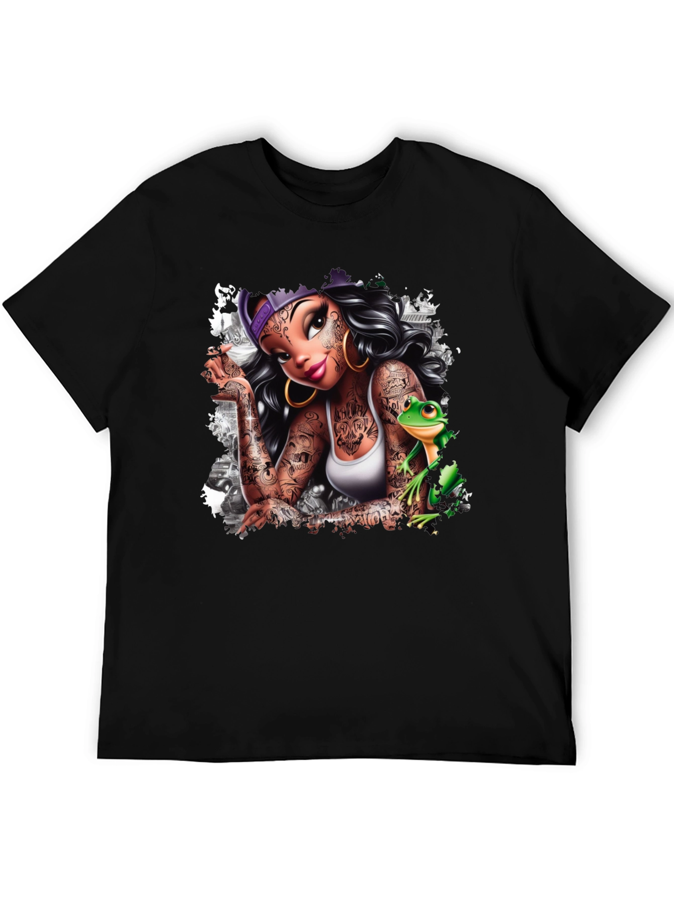 Tattoo Princess & Frog Black Tee