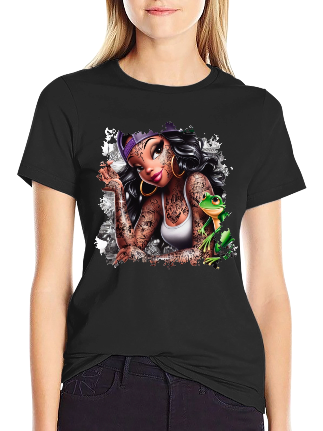 Tattoo Princess & Frog Black Tee