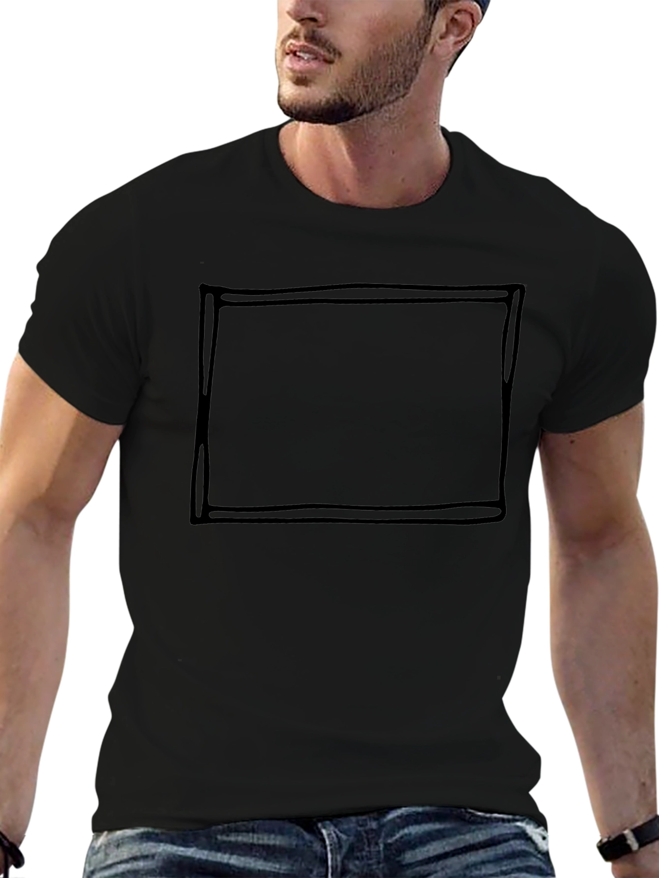 Mens Black Crew Neck T-Shirt with Graphic Box