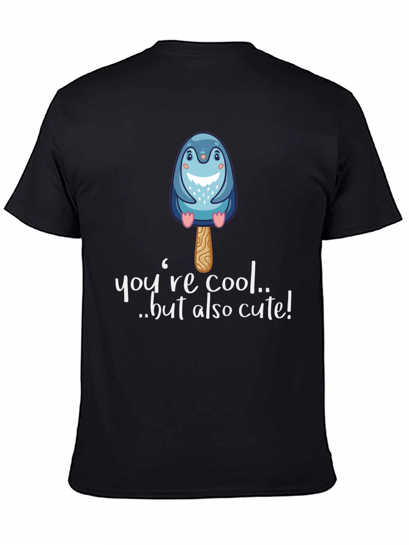 Cute Penguin Popsicle Graphic Black T-Shirt