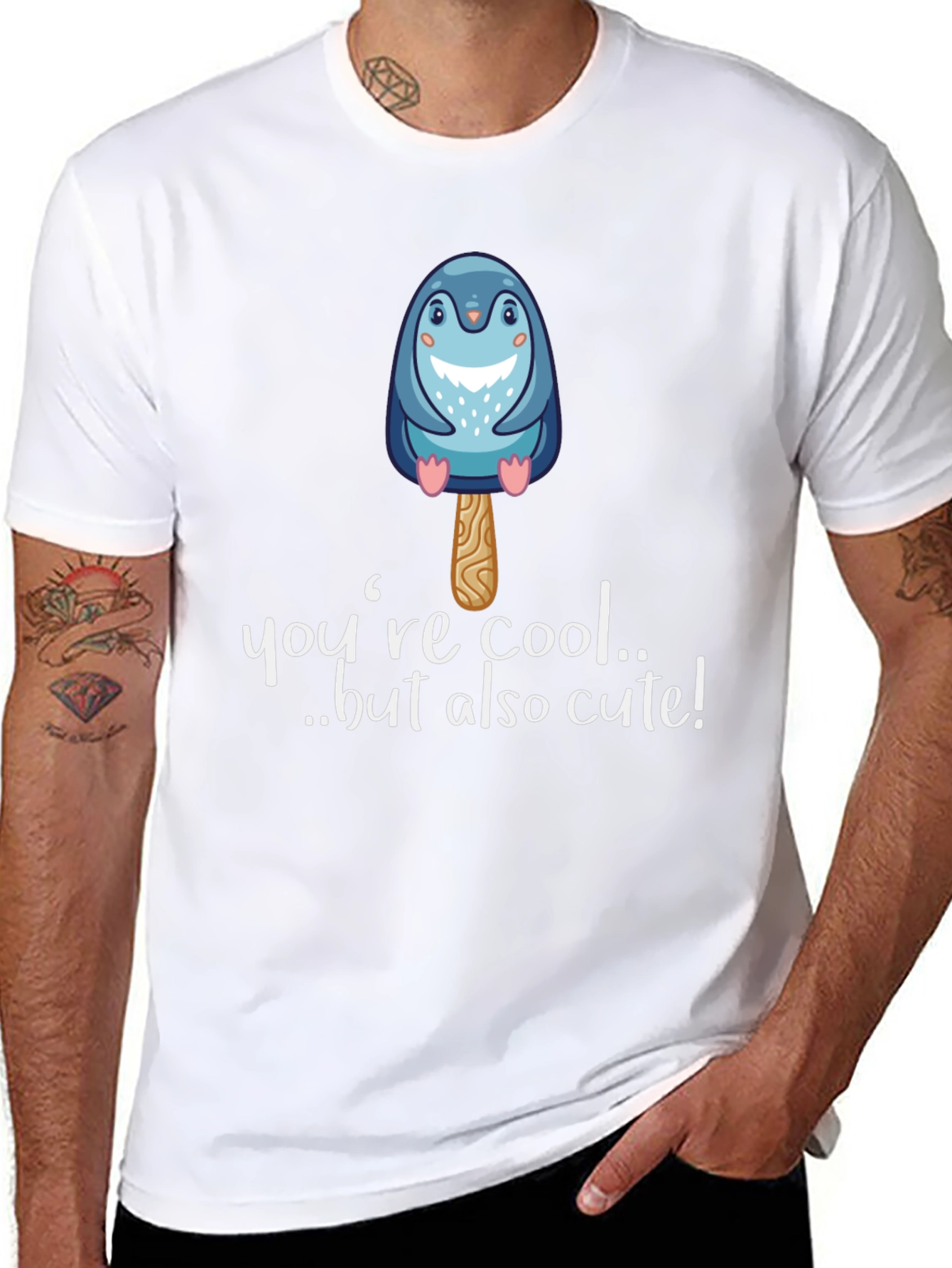 Cute Penguin Popsicle Graphic Black T-Shirt