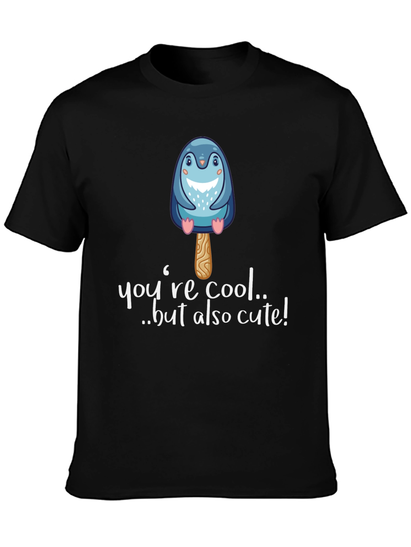 Cute Penguin Popsicle Graphic Black T-Shirt