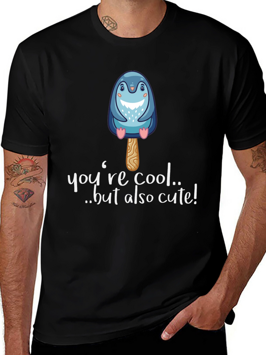Cute Penguin Popsicle Graphic Black T-Shirt