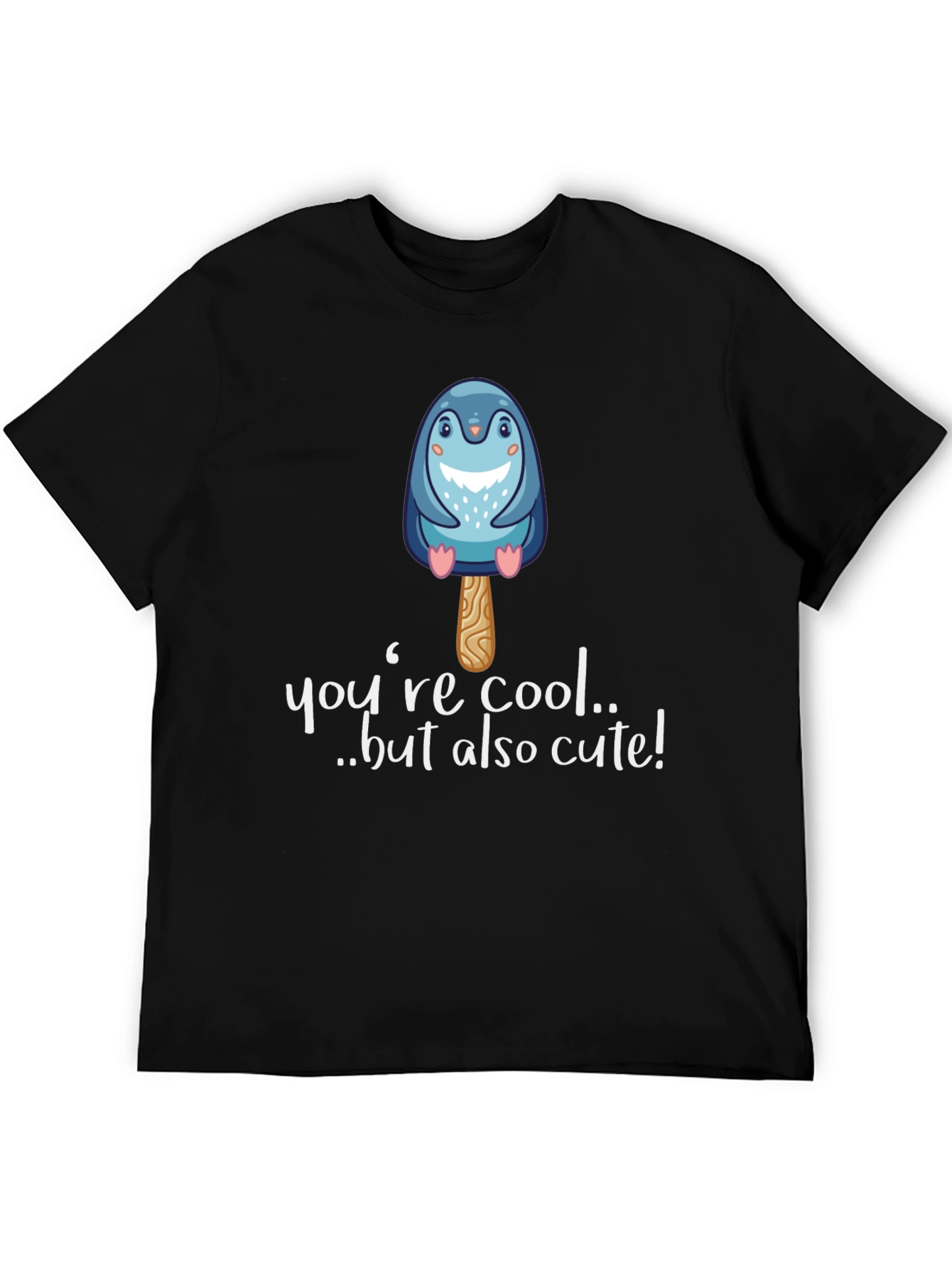 Cute Penguin Popsicle Graphic Black T-Shirt