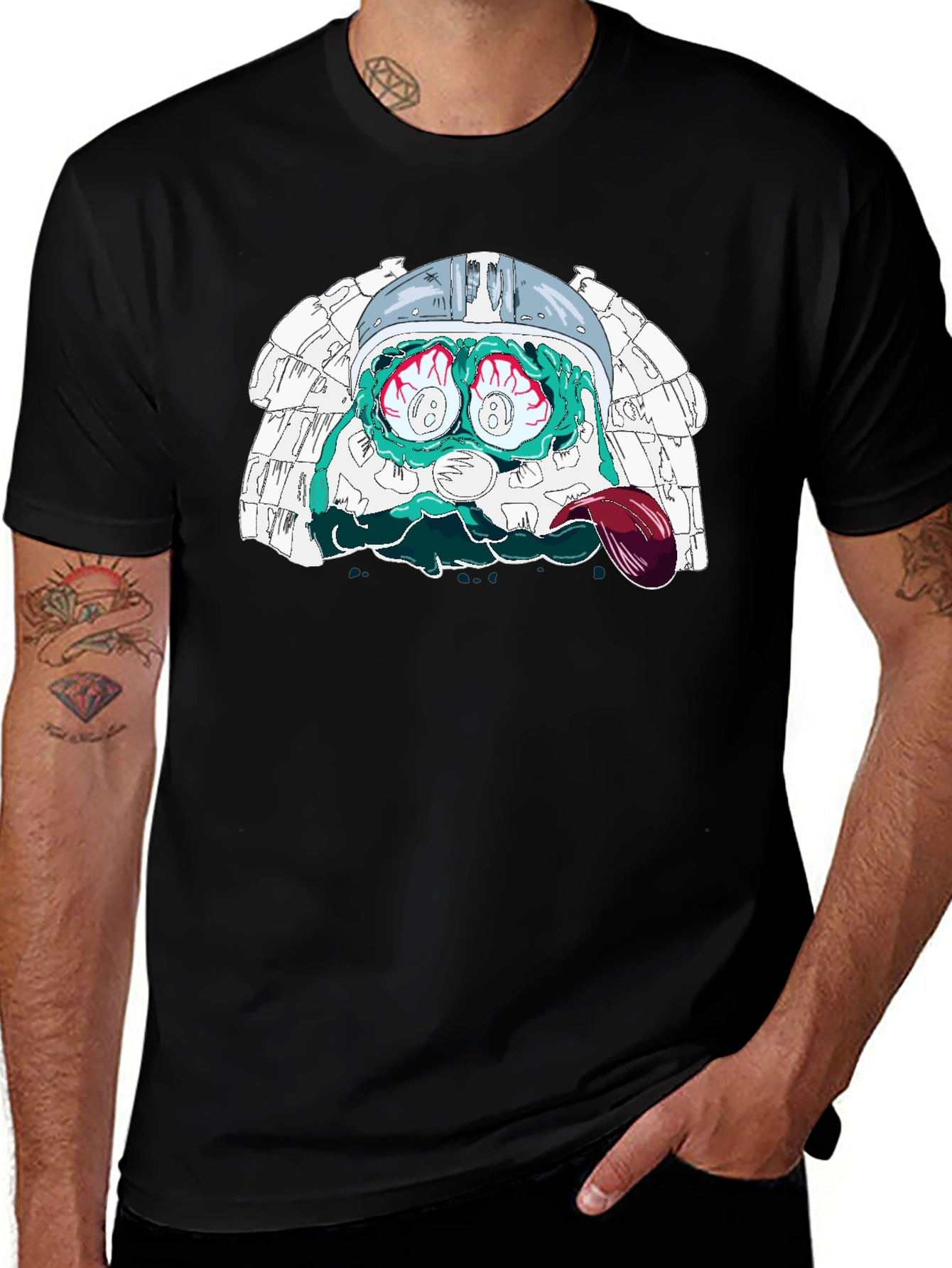 Eye-Popping Cartoon Graphic Black T-Shirt