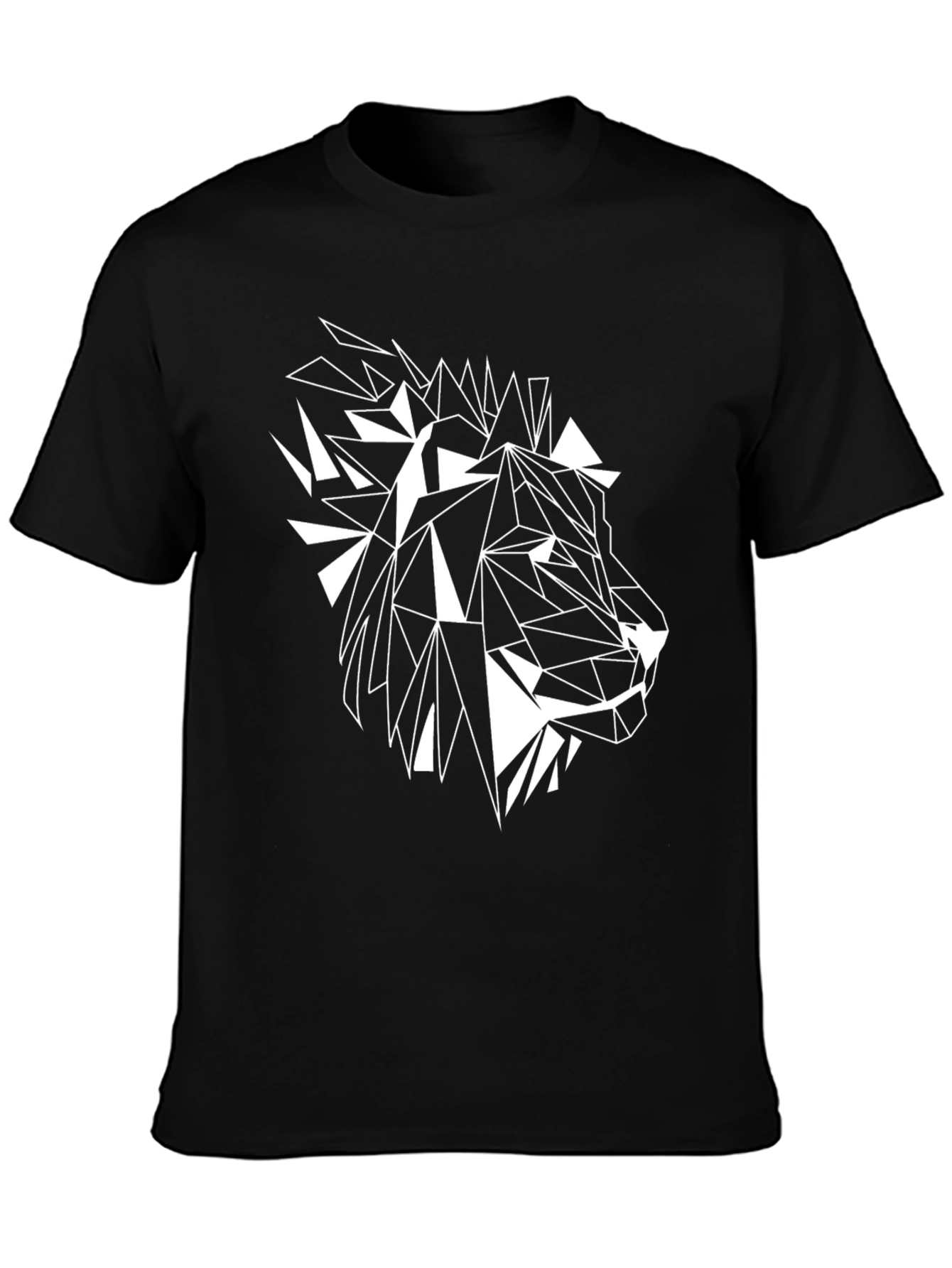 Geometric Lion Graphic Print Black T-Shirt