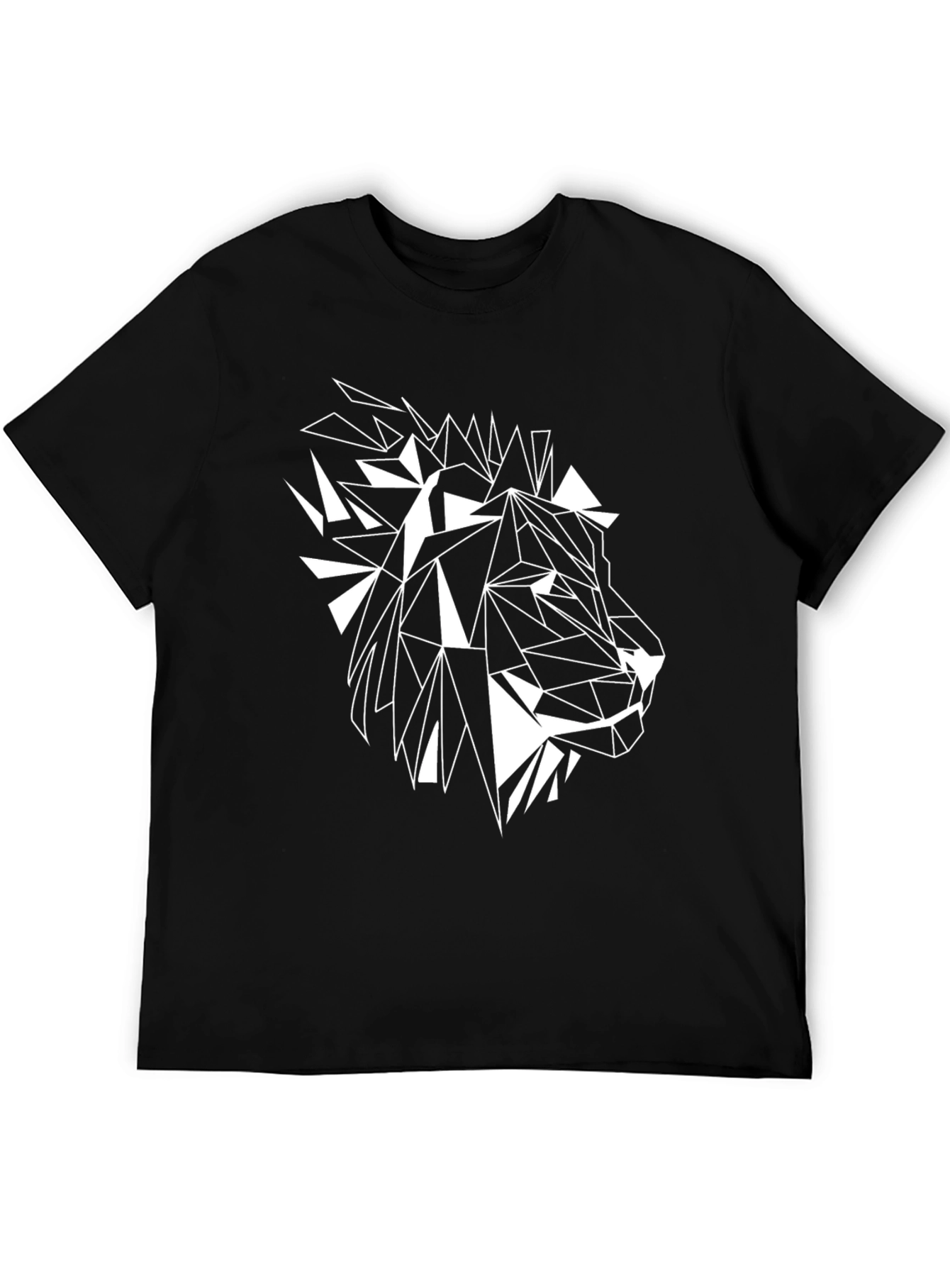 Geometric Lion Graphic Print Black T-Shirt