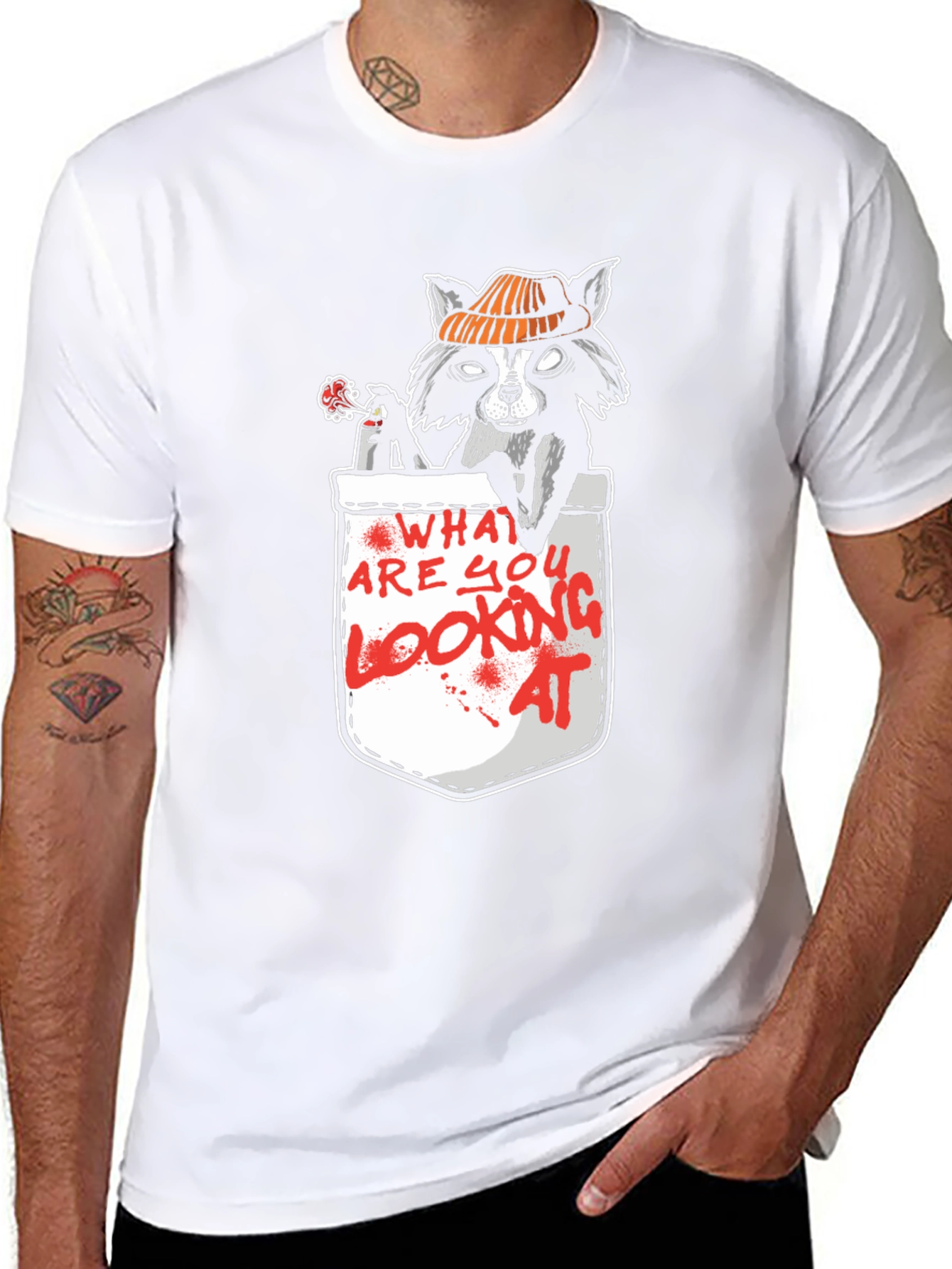 Raccoon Pocket T-Shirt - What Are You Looking At?