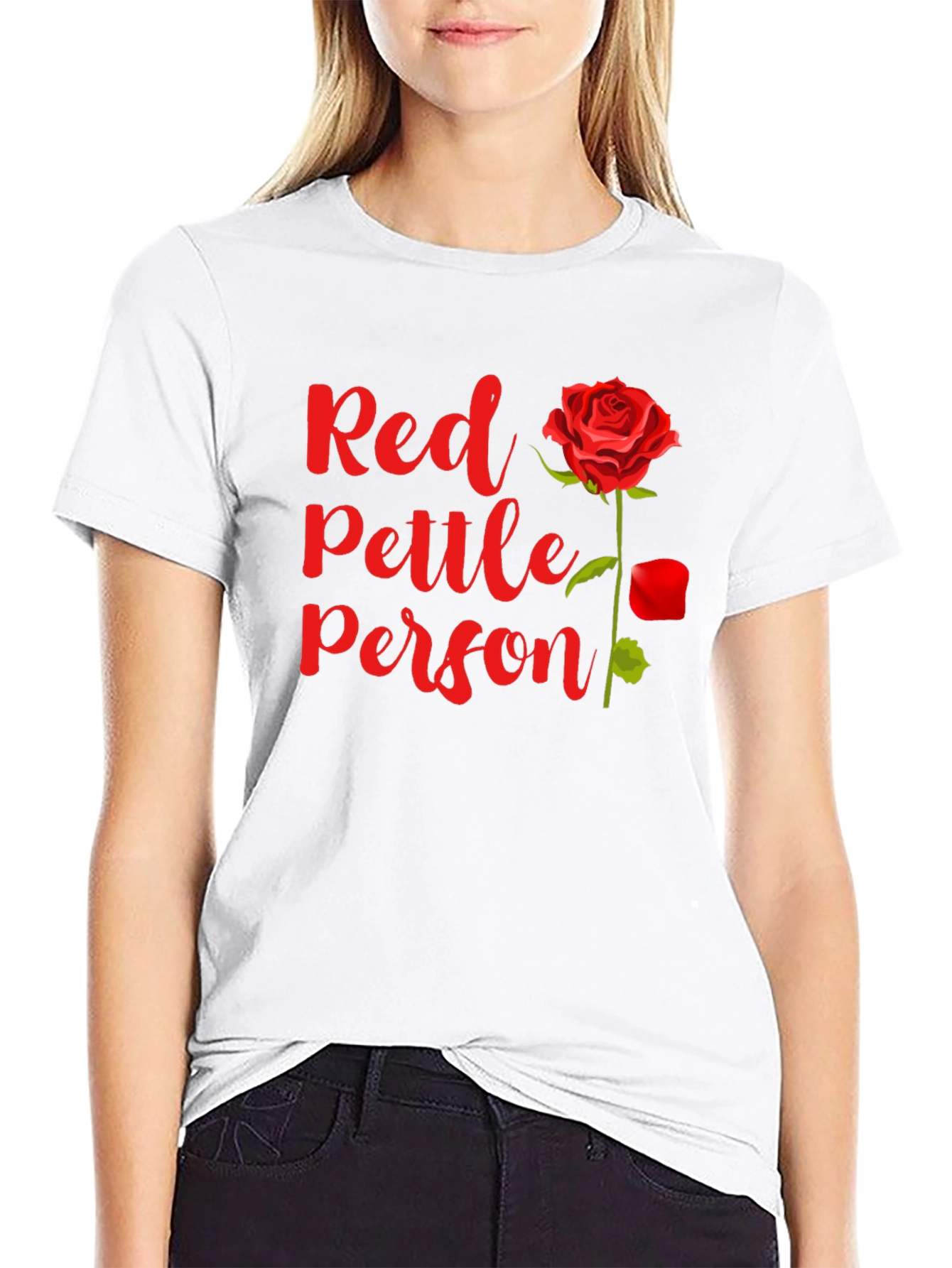 Red Pettle Person T-Shirt Rose Graphic Tee