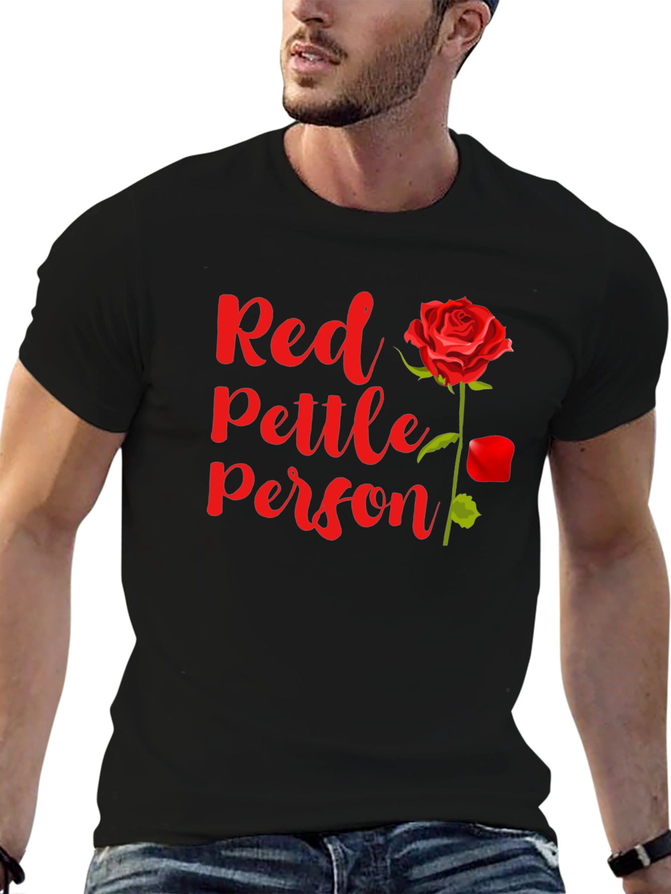 Red Pettle Person T-Shirt Rose Graphic Tee