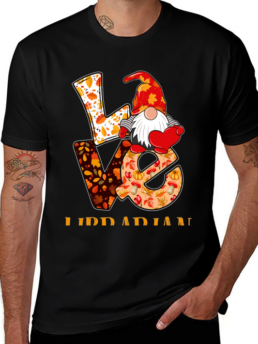 Love Librarian Gnome Autumn T-Shirt