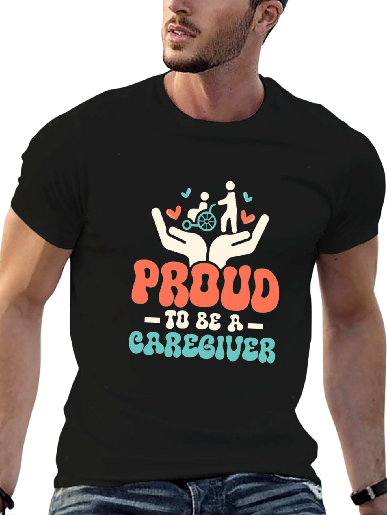 Proud Caregiver Graphic Tee - Black